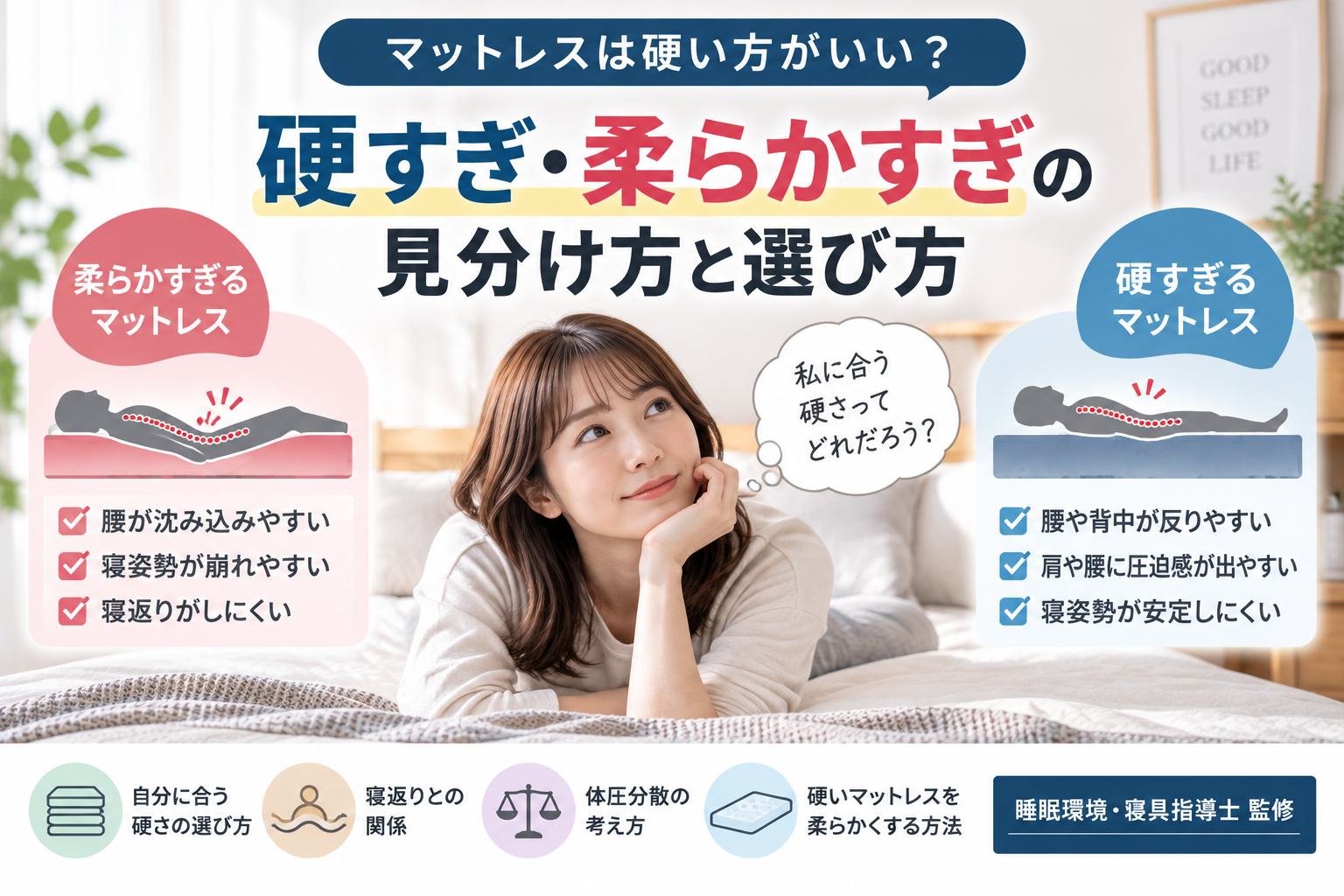 マットレスは硬い方がいい？硬すぎ・柔らかすぎの見分け方と選び方