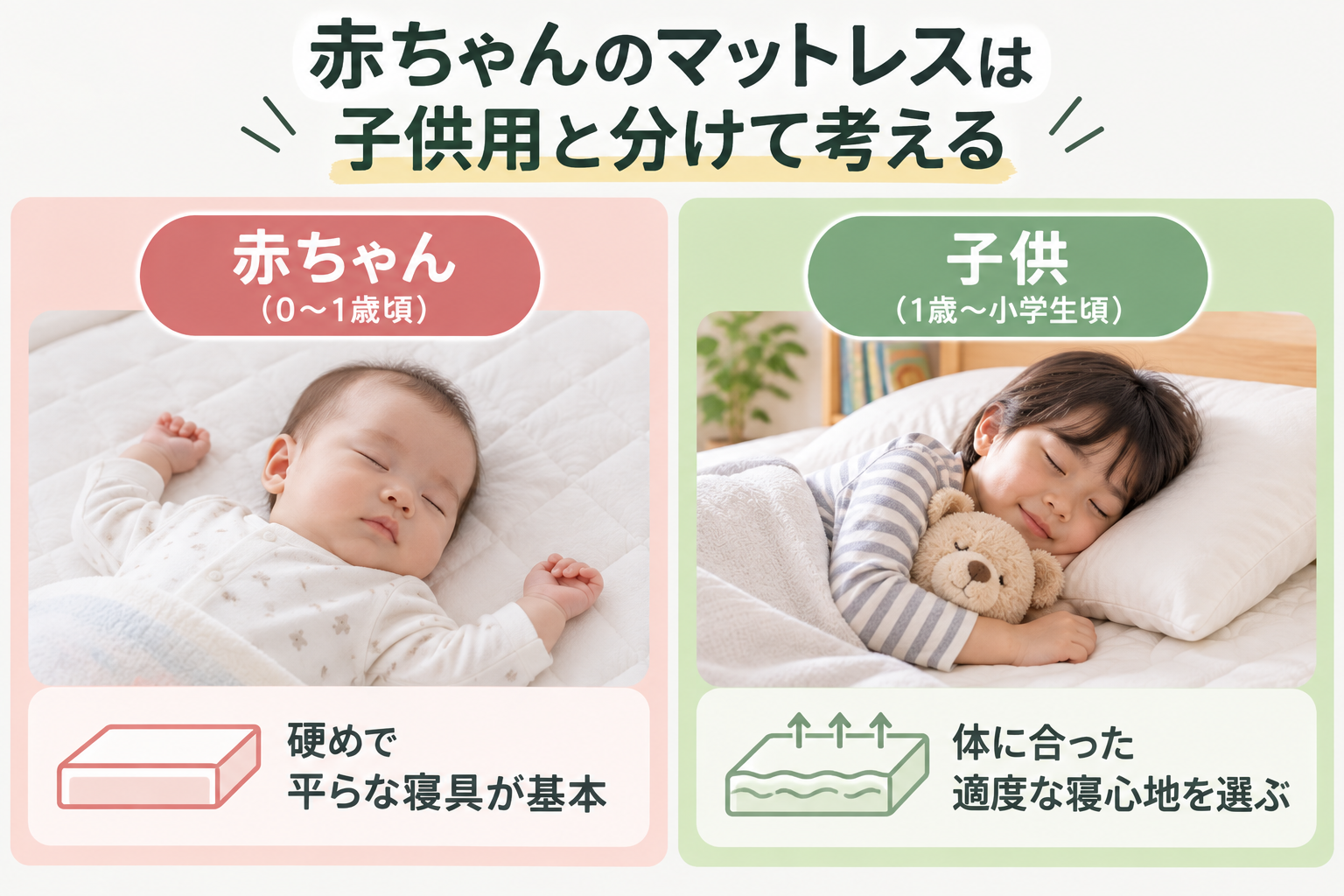 赤ちゃんのマットレスは子供用と分けて考える
