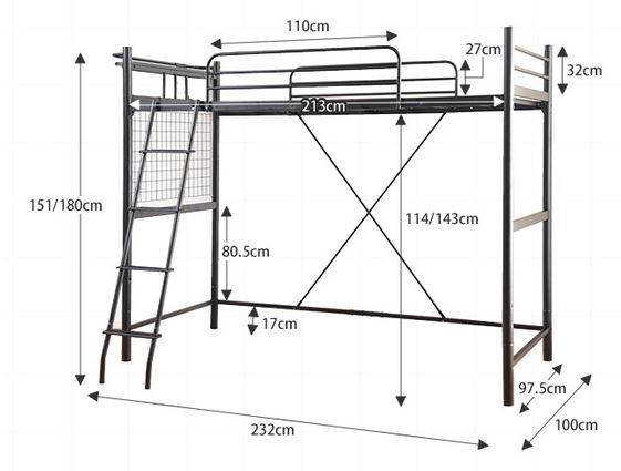 梯子タイプロフトベッドのサイズ