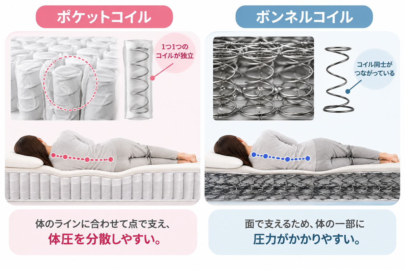 ポケットコイルとボンネルコイル比較