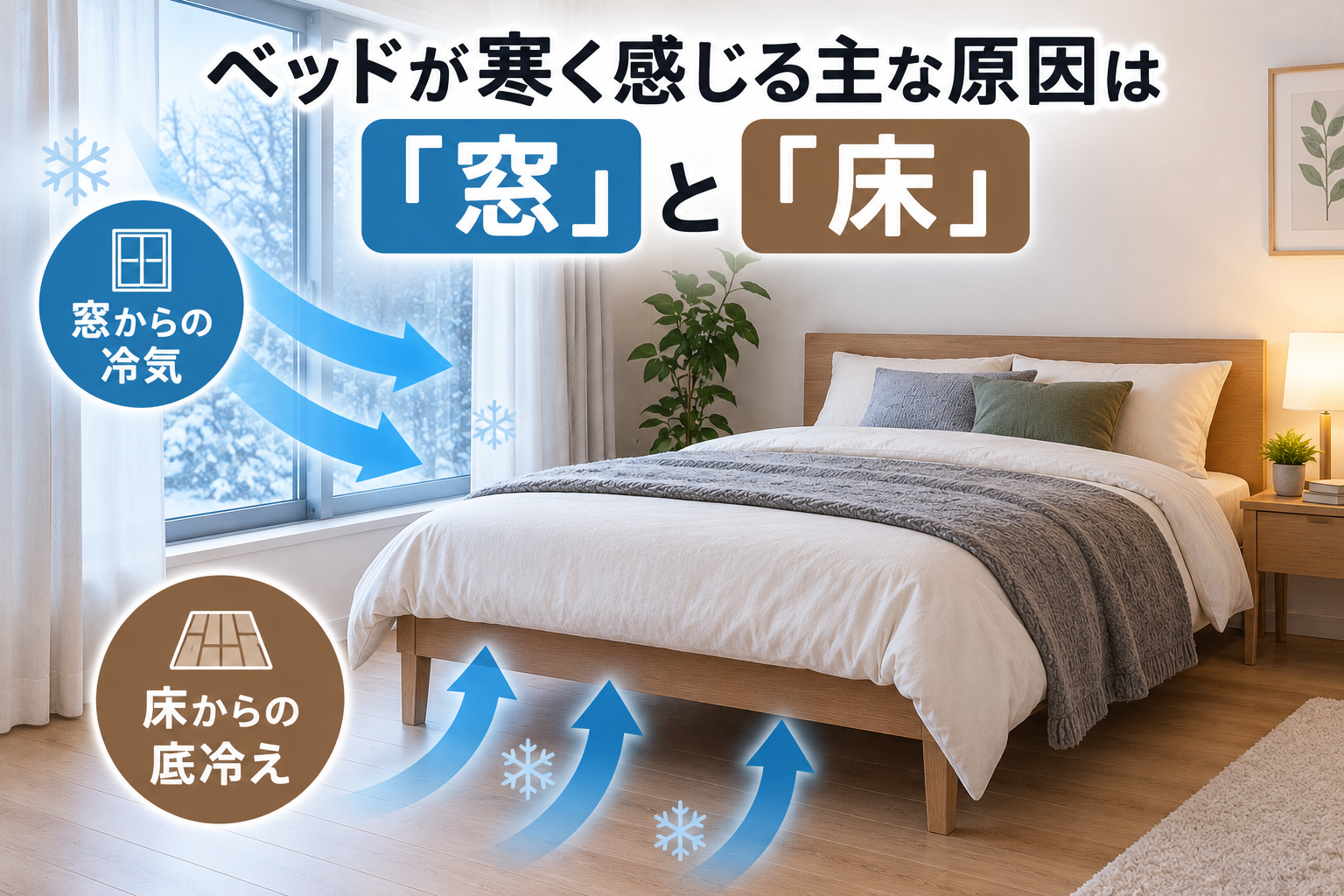 ベッドが寒く感じる主な原因は「窓」と「床」