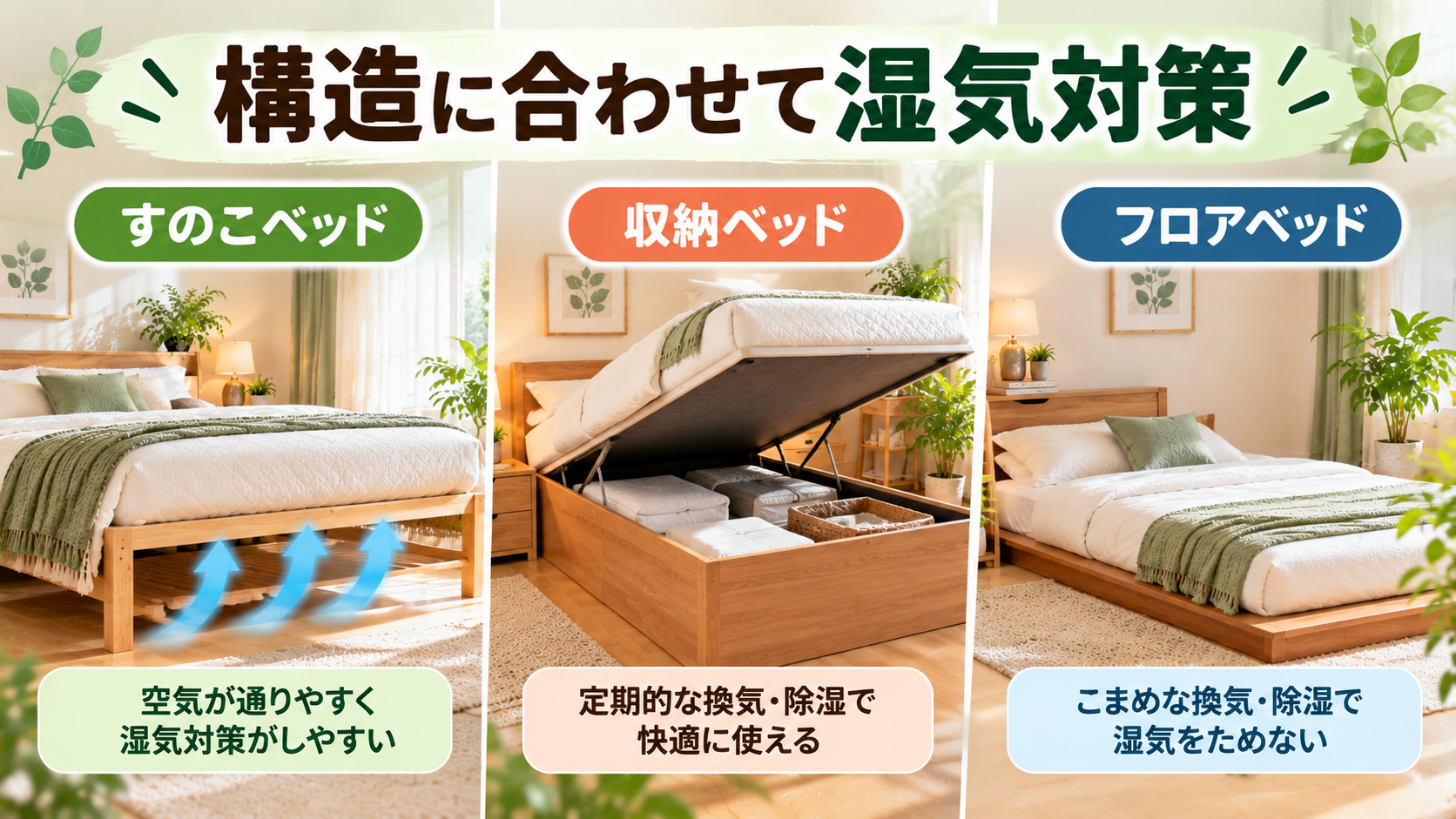 すのこベッド・収納ベッド・フロアベッドの湿気対策の違い