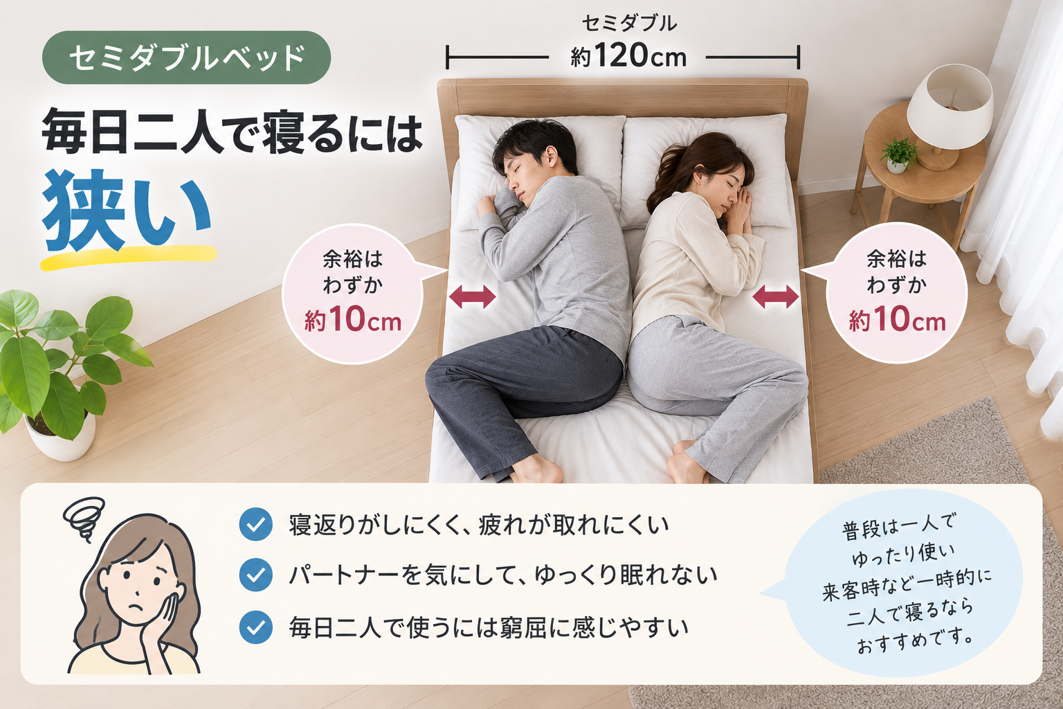 二人で寝るには狭いセミダブル