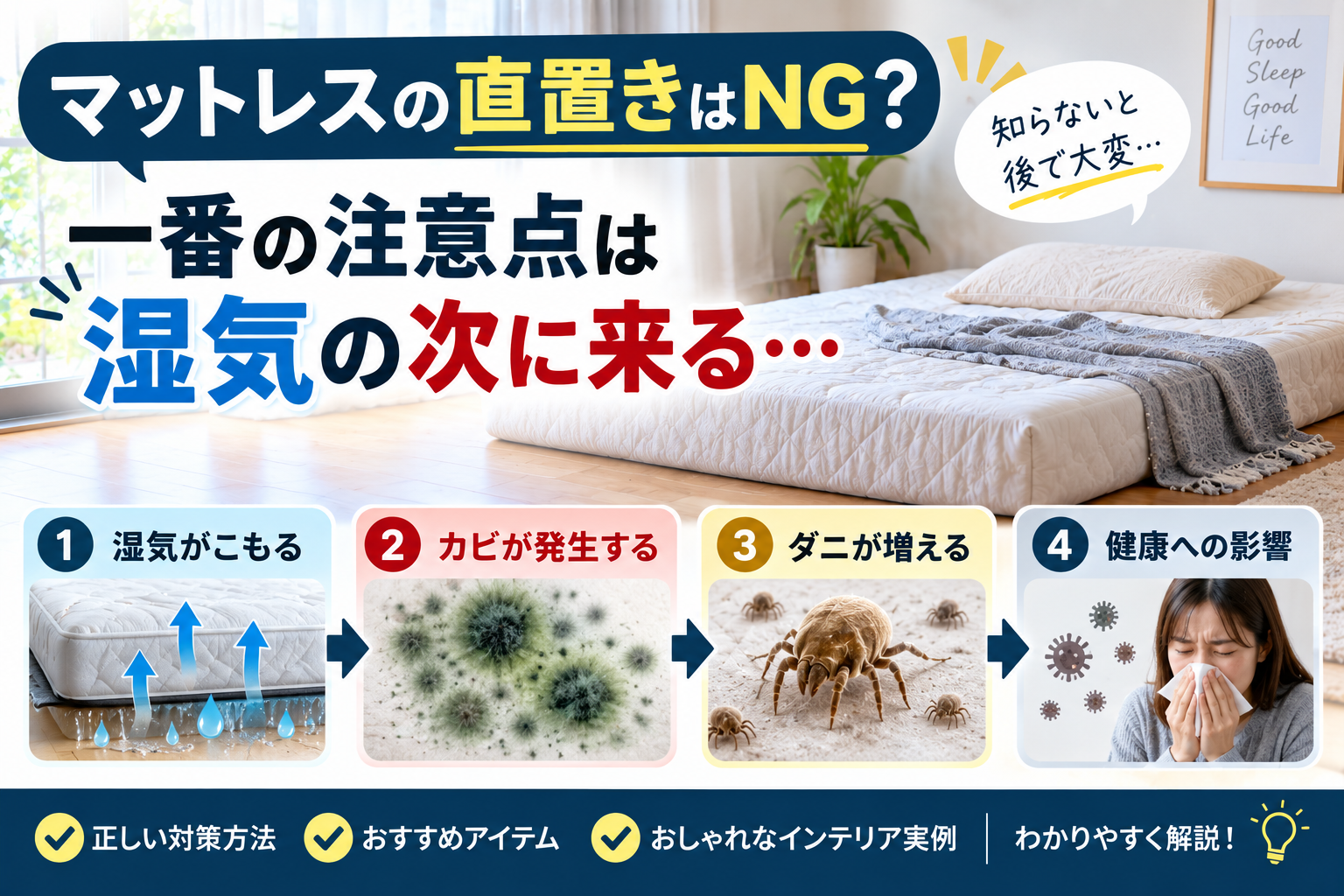 マットレスの直置きはNG?一番の注意点は湿気