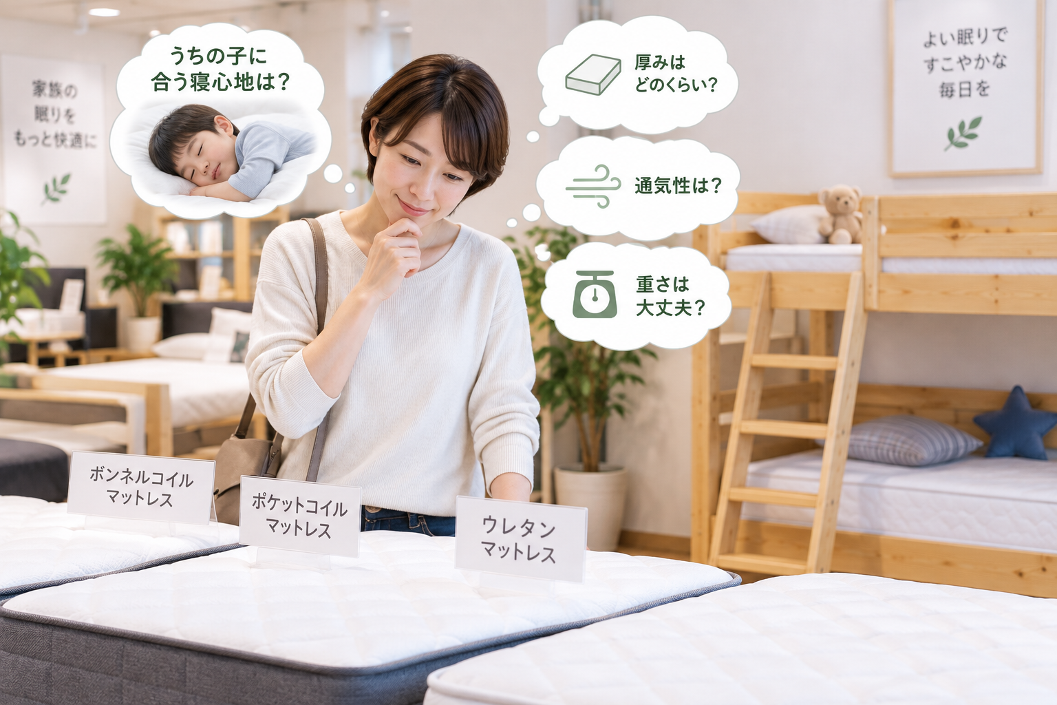 子供の寝姿勢・体格に合う寝心地のマットレスを探しているお母さん