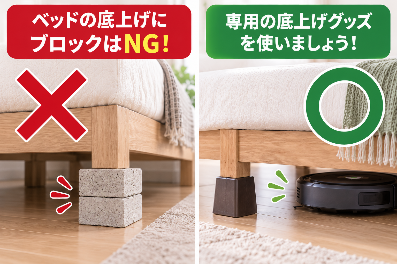 ベッドの底上げはブロックではやってはいけない