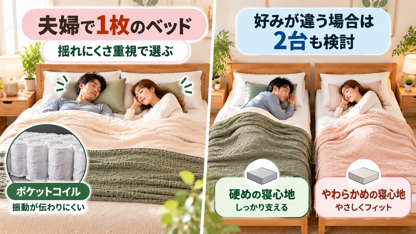 夫婦で使うマットレスの揺れにくさと2台使いの選び方