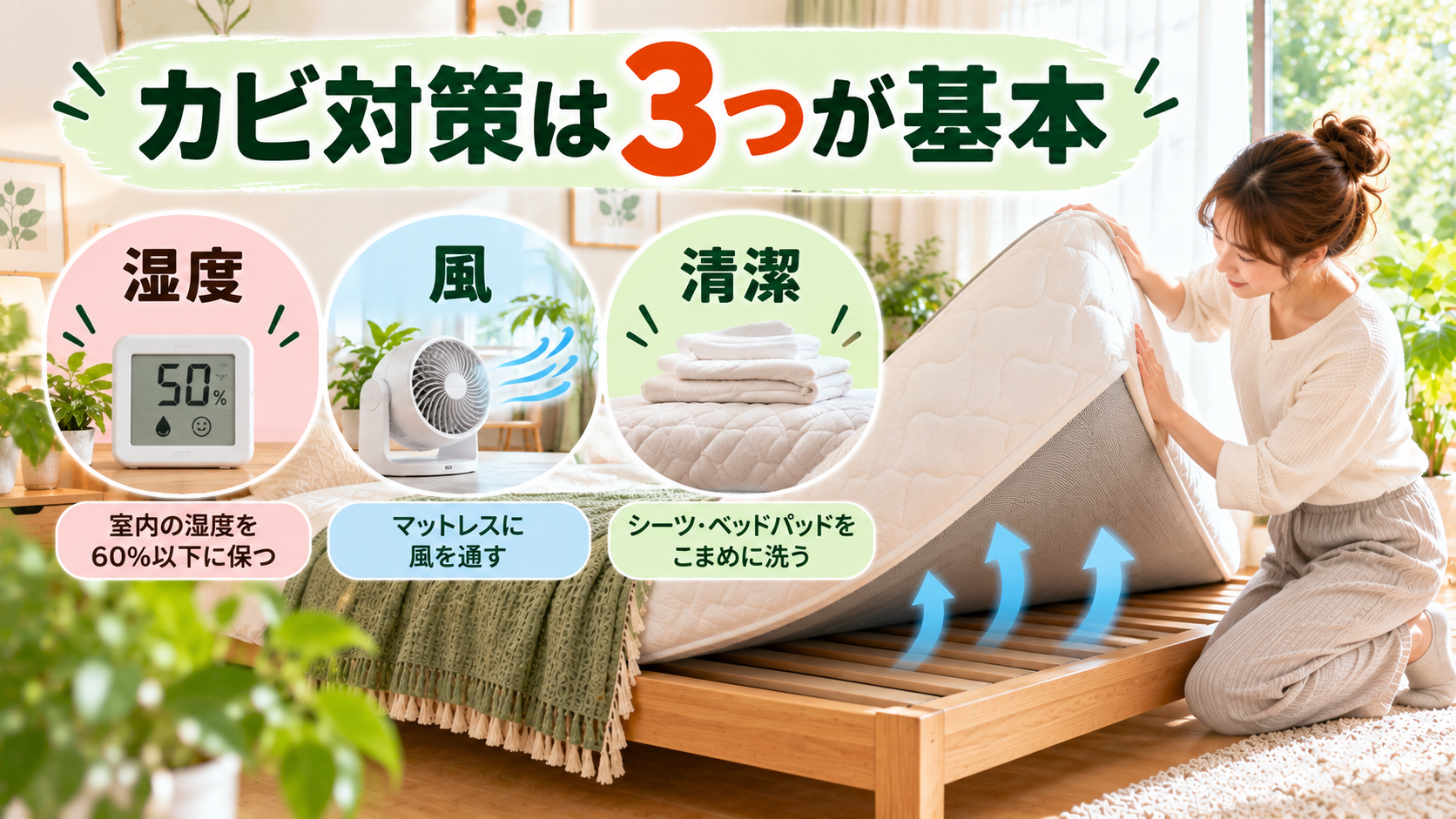 ベッドの湿気対策でマットレスに風を通して除湿する方法