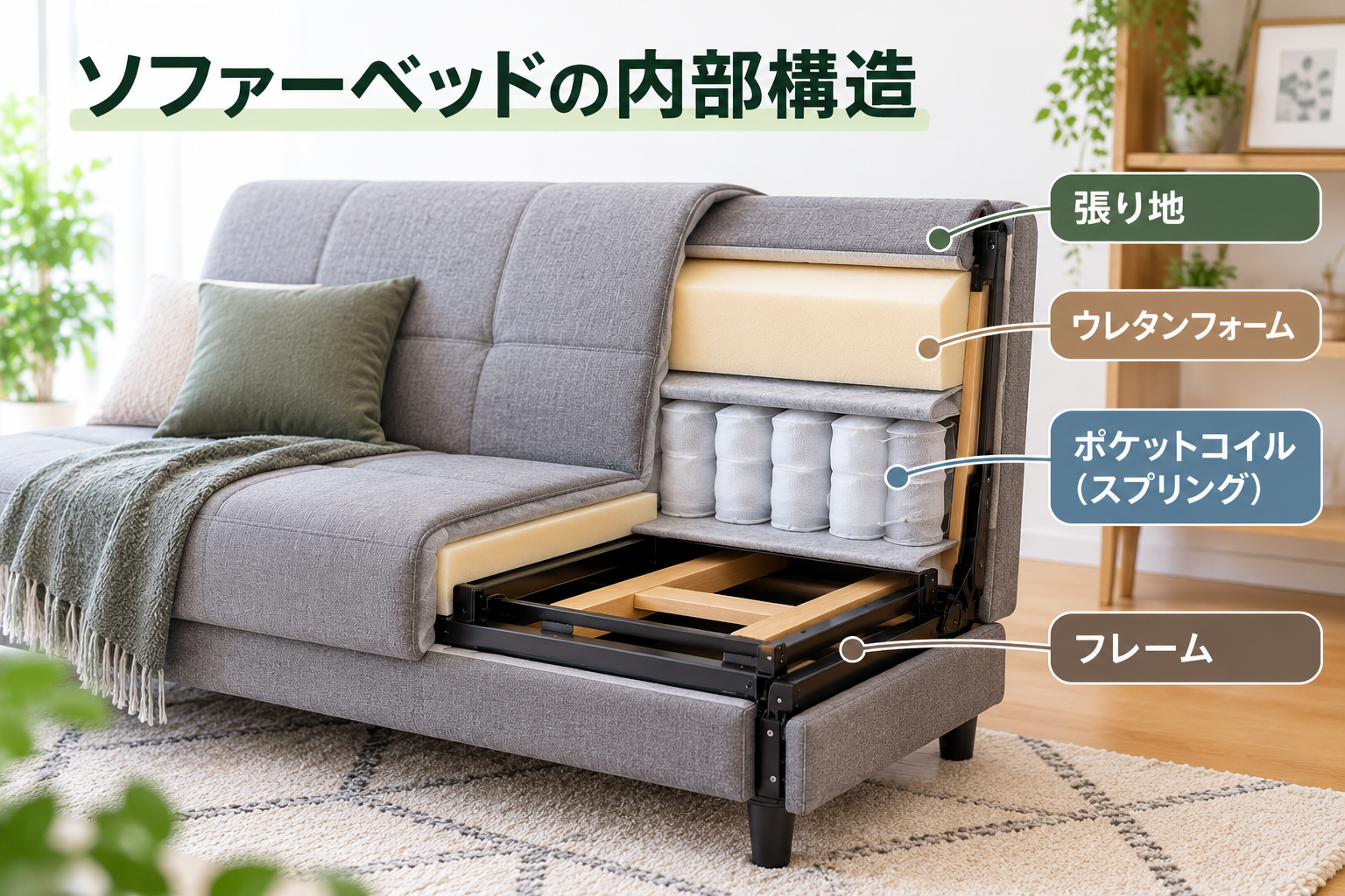 ソファーベッドの内部構造