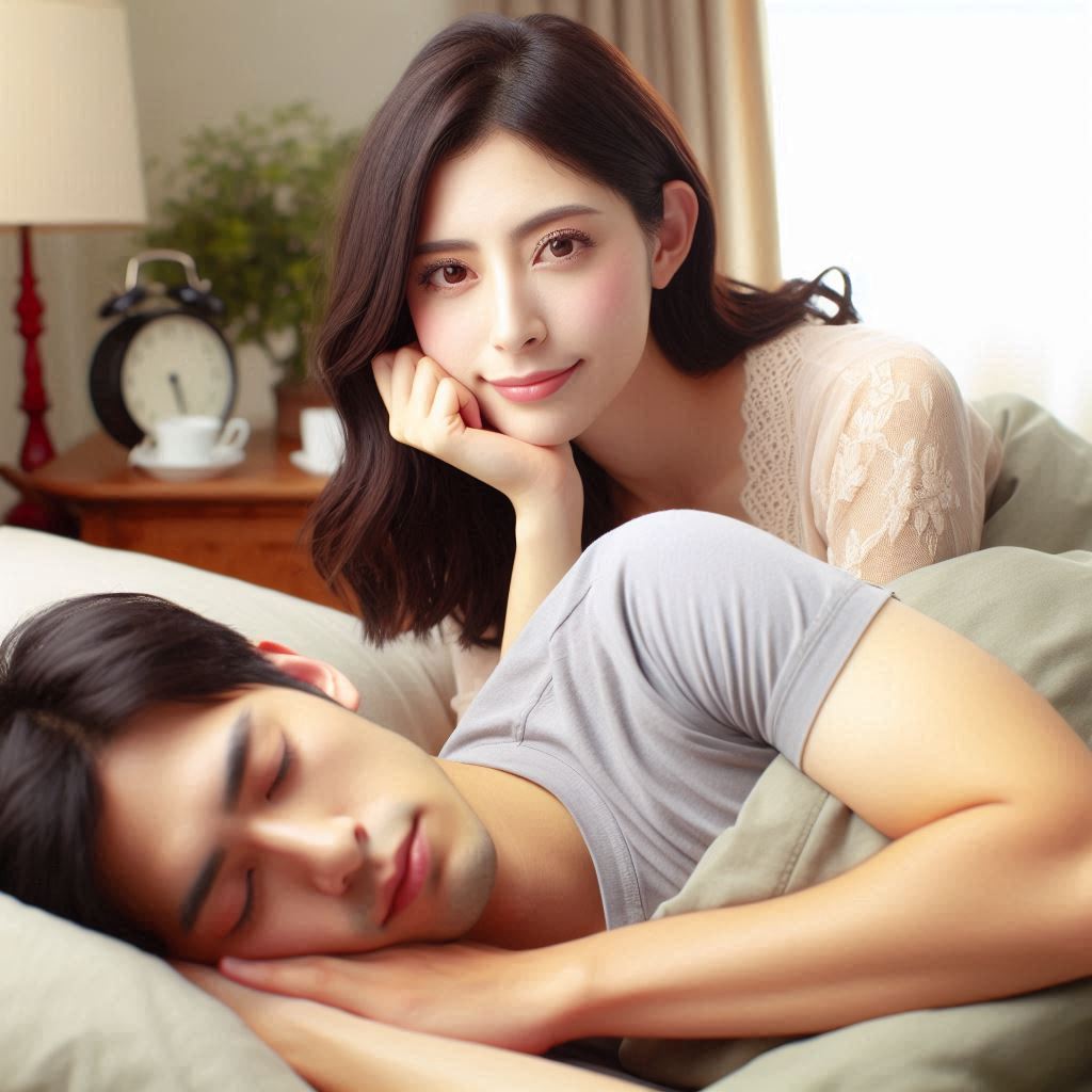 旦那の起床時間が遅いので、起こさないようにそっと起きている女性