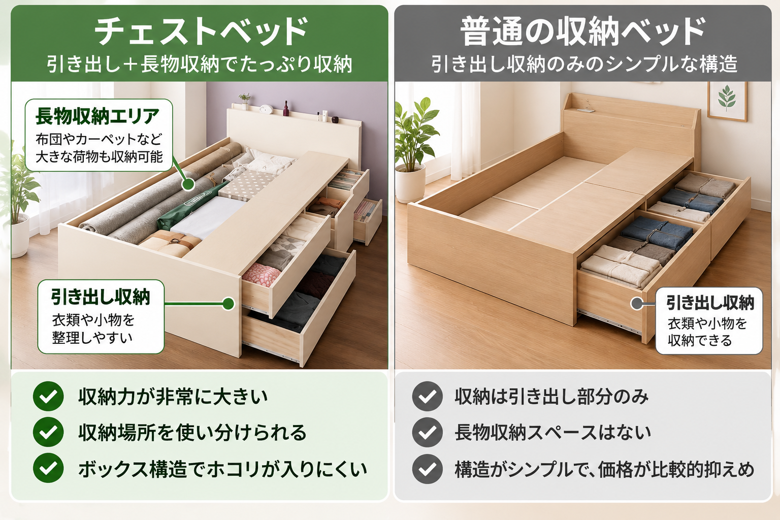 チェストベッドと普通の収納ベッドの違い