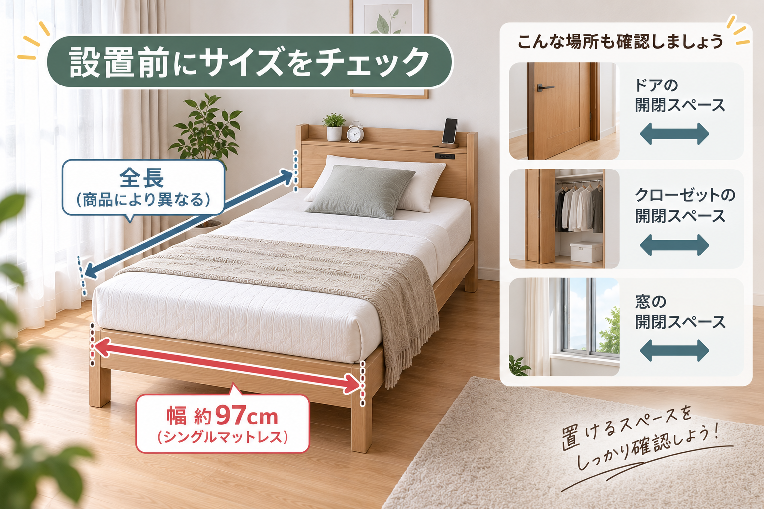 設置前に確認するベッドサイズと空間