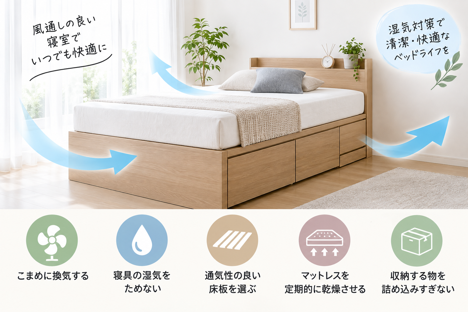 風通しで快適な収納ベッド
