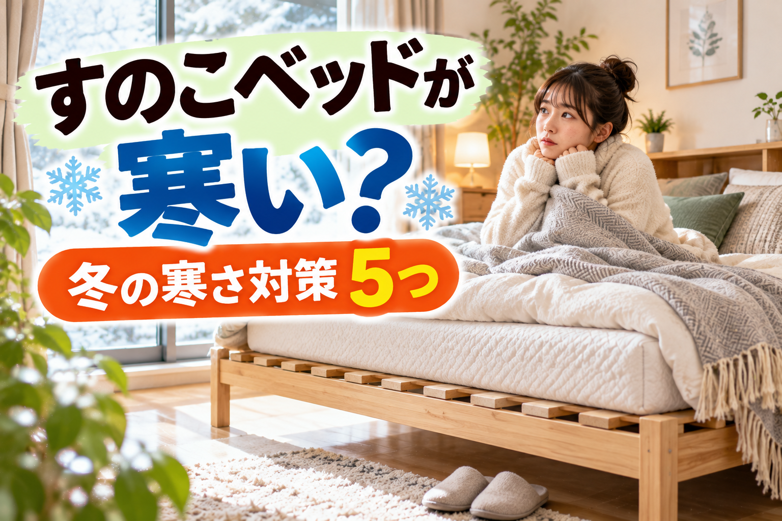 冬にすのこベッドの寒さを感じている女性