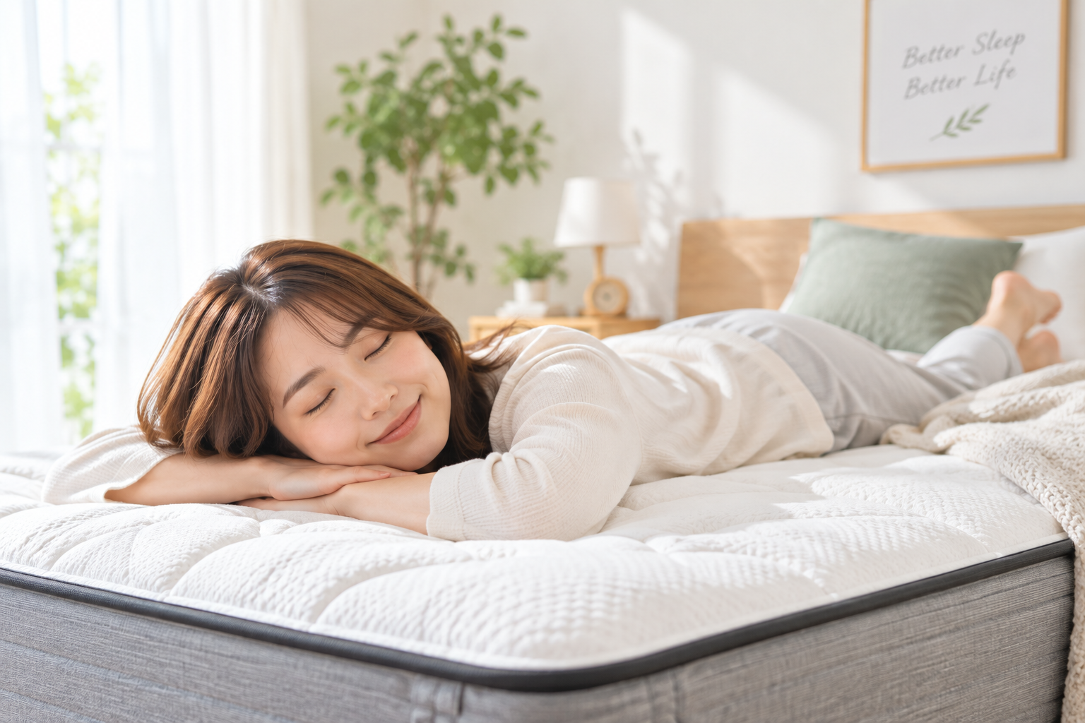寝心地の良いマットレスで横になっている女性