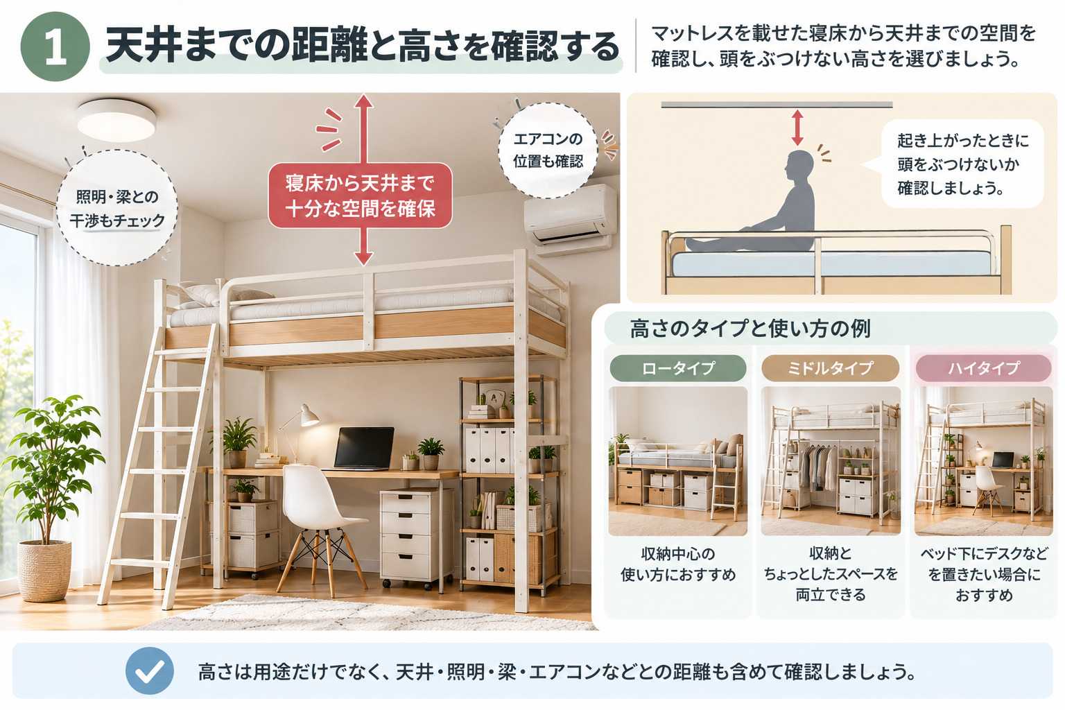 天井高さとロフトベッドの安全確認