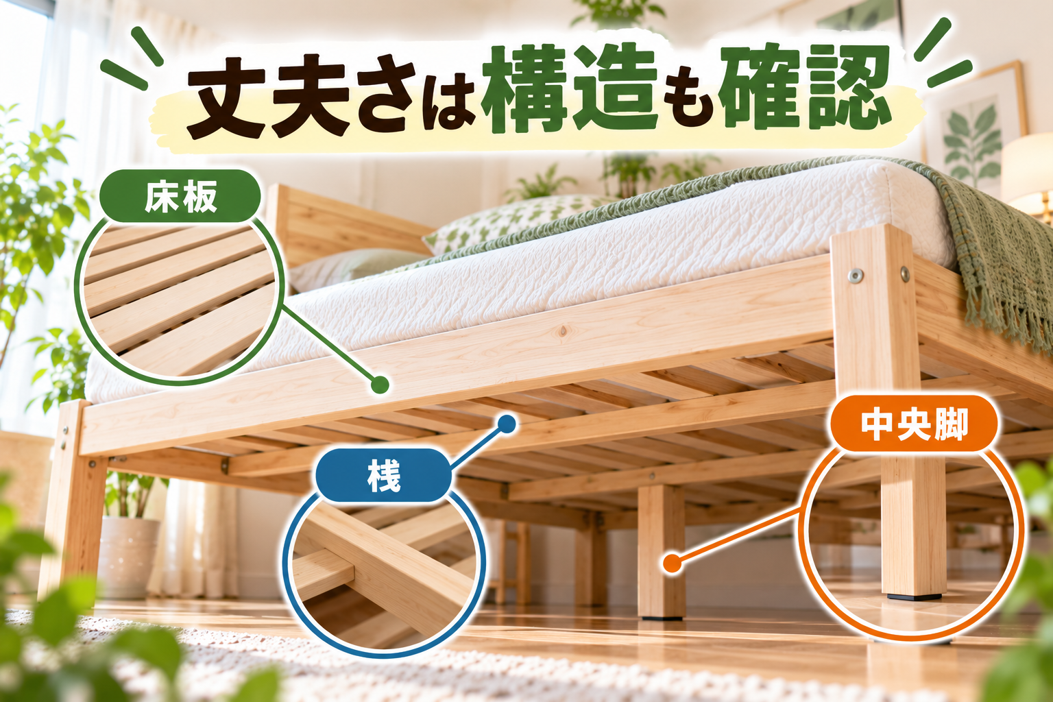 丈夫なベッドを選ぶときに確認したい床板・桟・中央脚