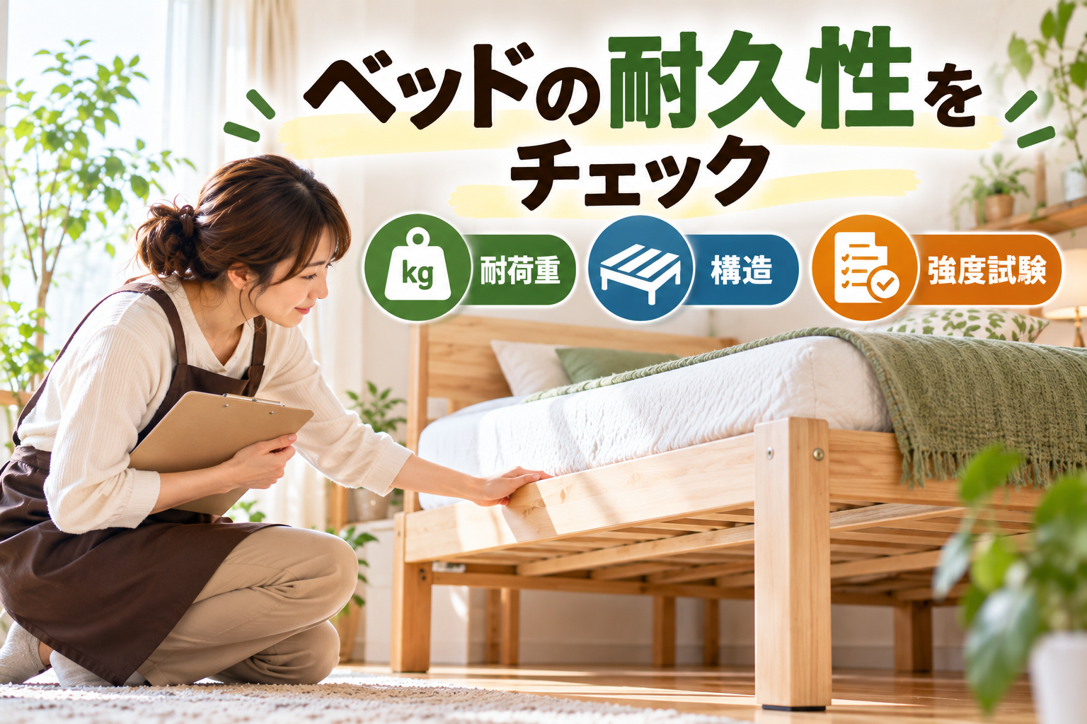 ベッドの耐久性を耐荷重・構造・強度試験から確認する様子