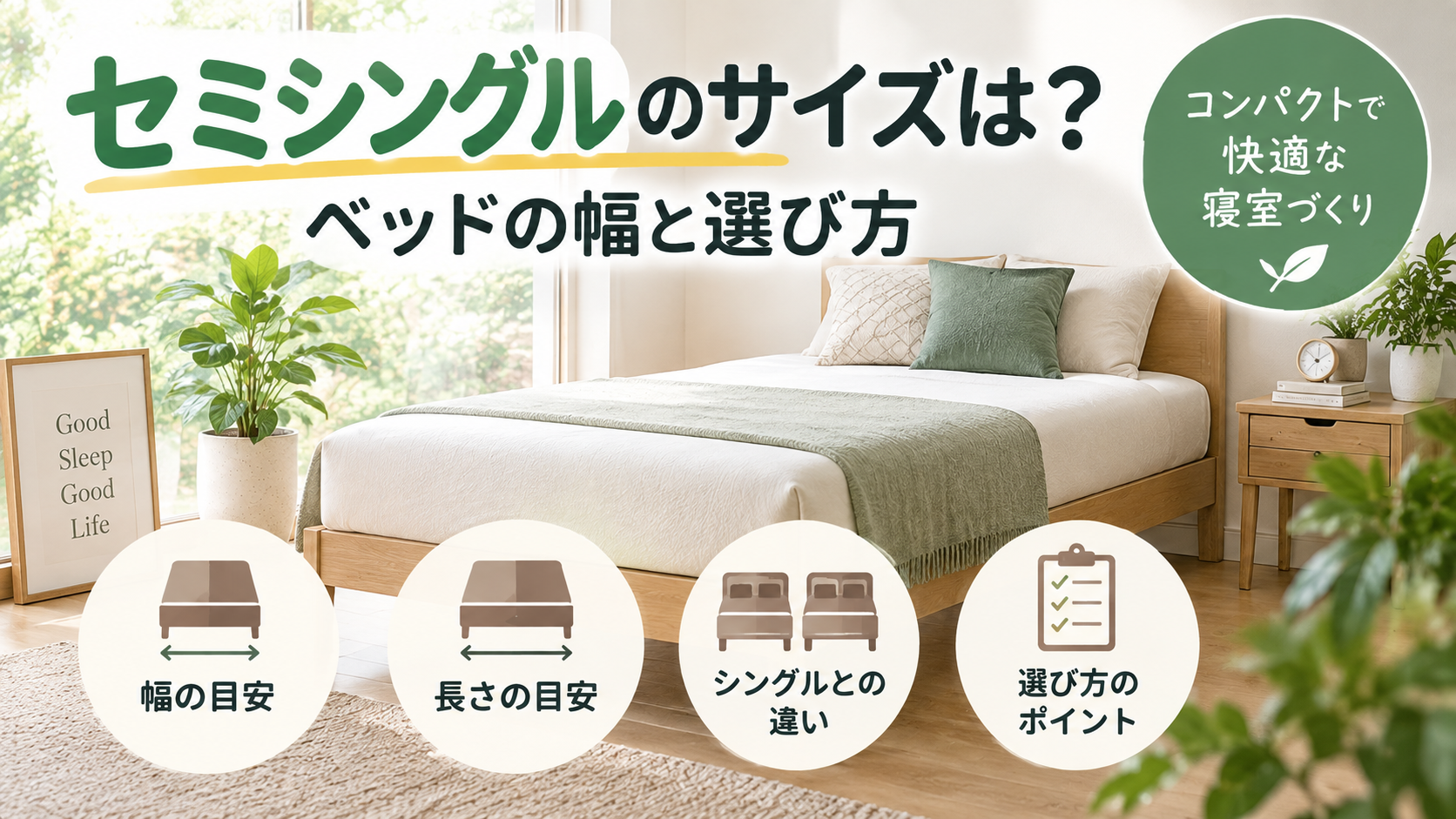 セミシングルのサイズは？ベッドの幅と選び方