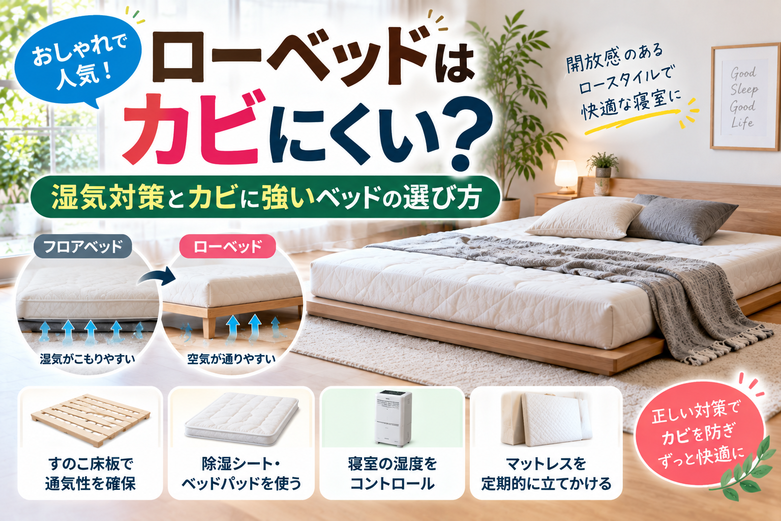 ローベッドはカビにくい？湿気対策とカビに強いベッドの選び方