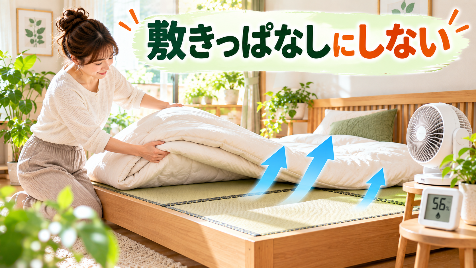 畳ベッドの布団を上げて畳を乾燥させるカビ対策