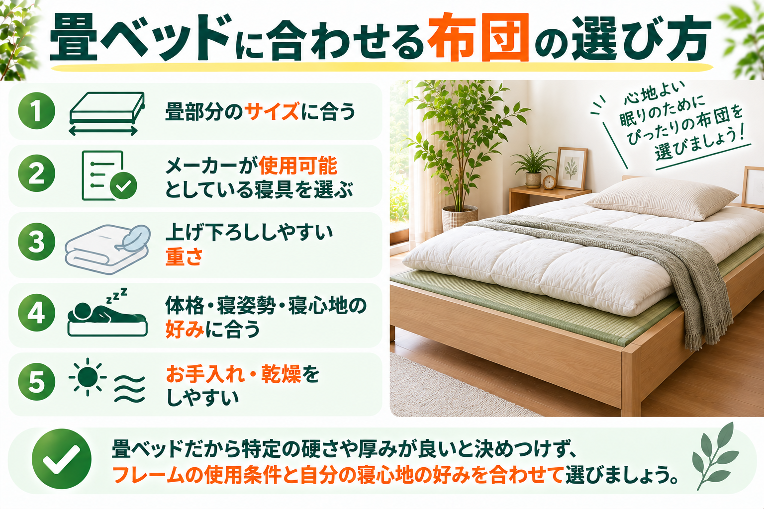 畳ベッドに合う布団選びガイド