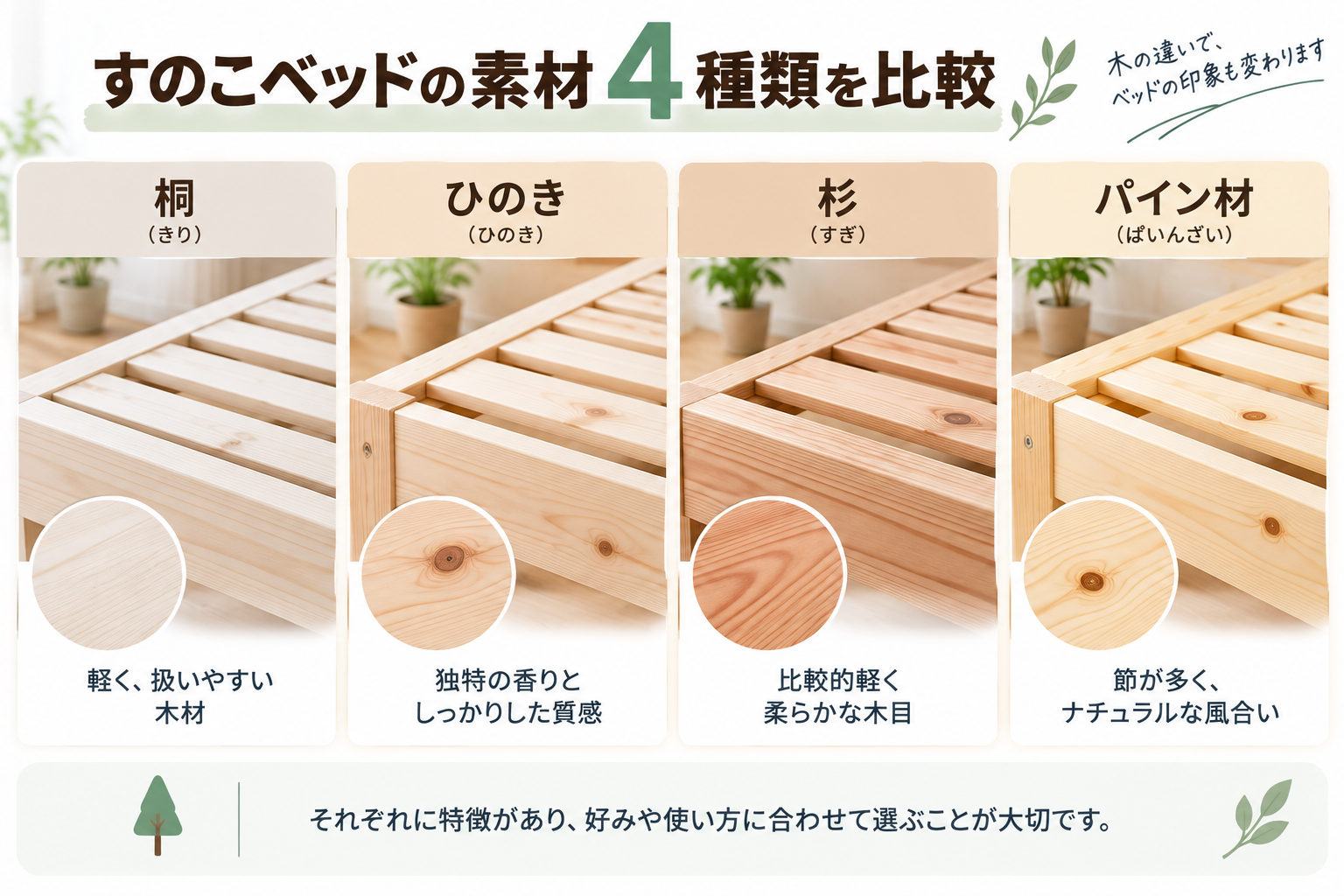 すのこベッド素材4種比較