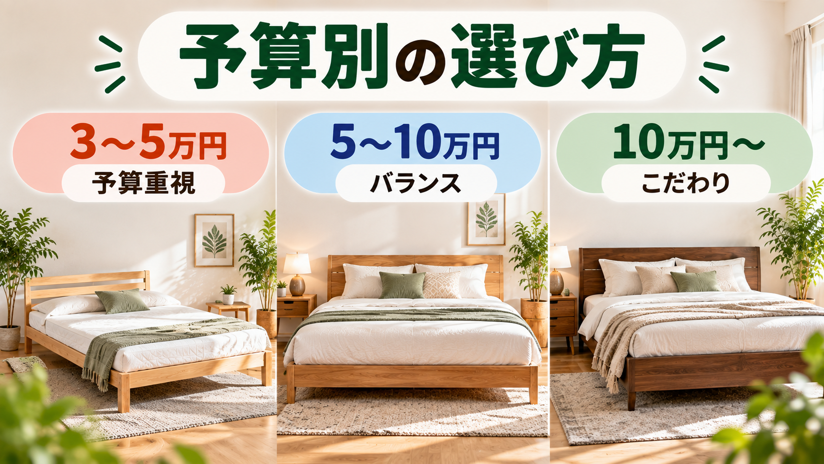 ベッド一式3万円から5万円・5万円から10万円・10万円以上の予算別選び方