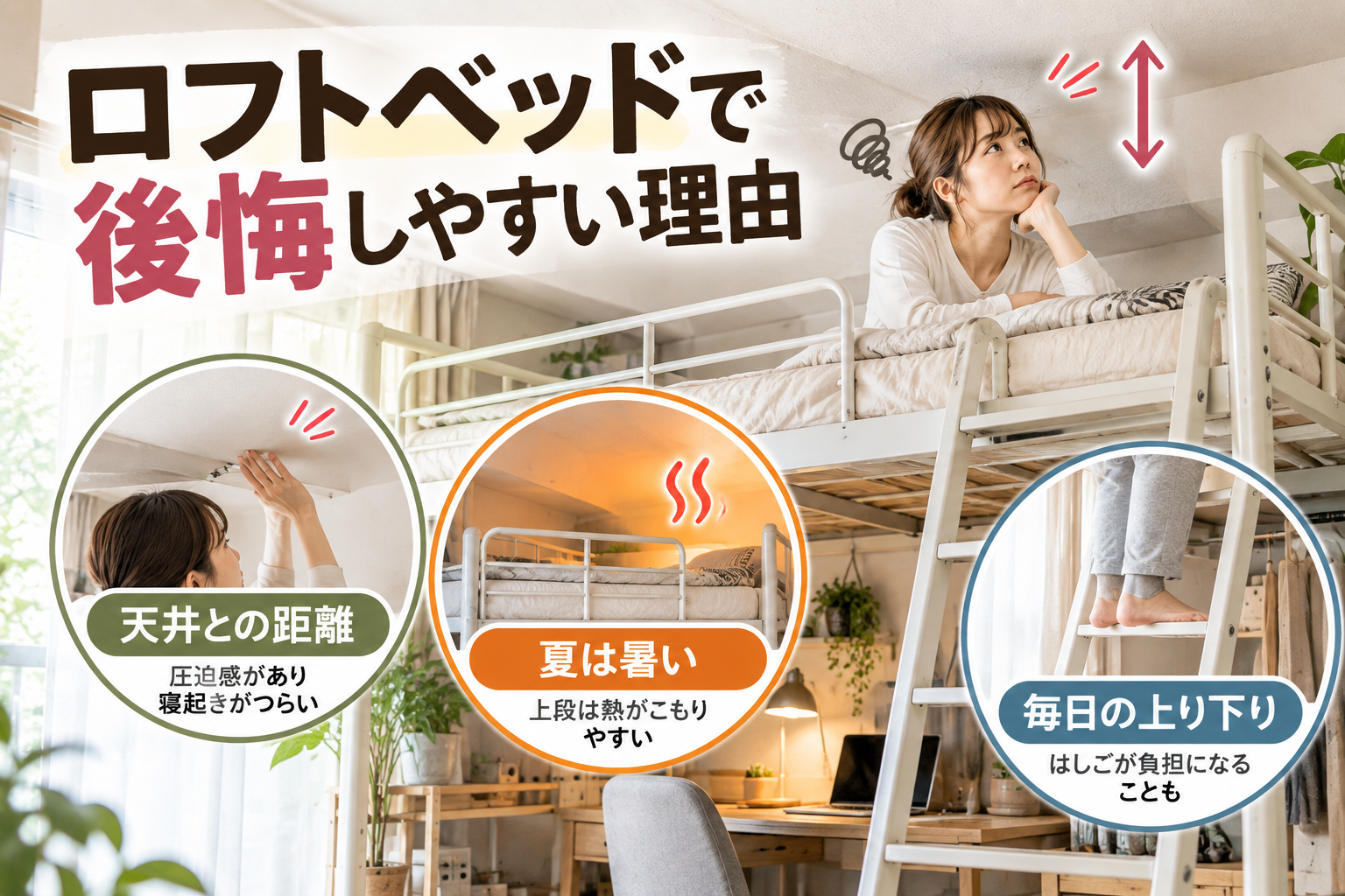 ロフトベッドで後悔しやすい天井との距離と毎日の上り下り