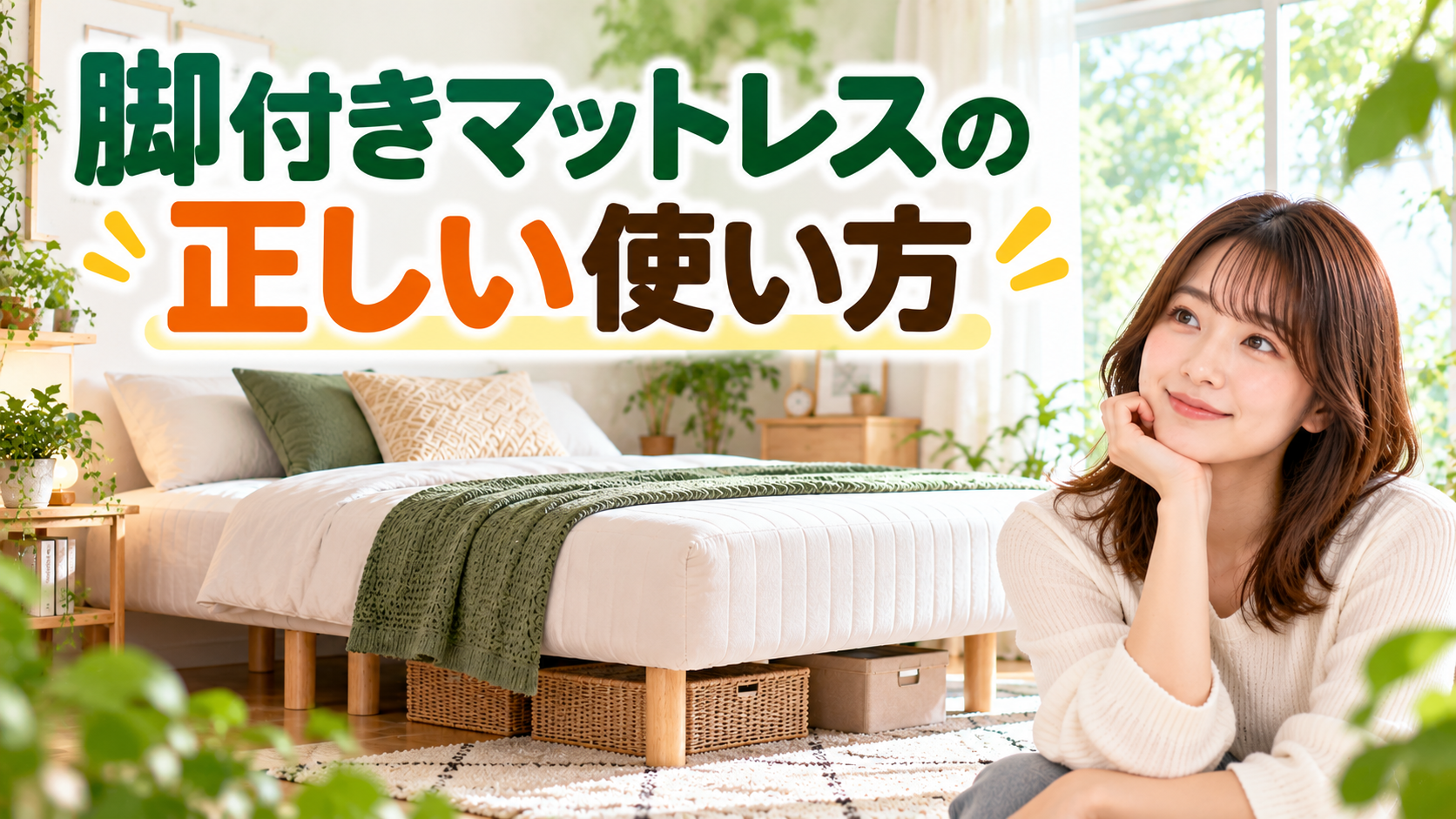 脚付きマットレスの正しい使い方を確認する女性