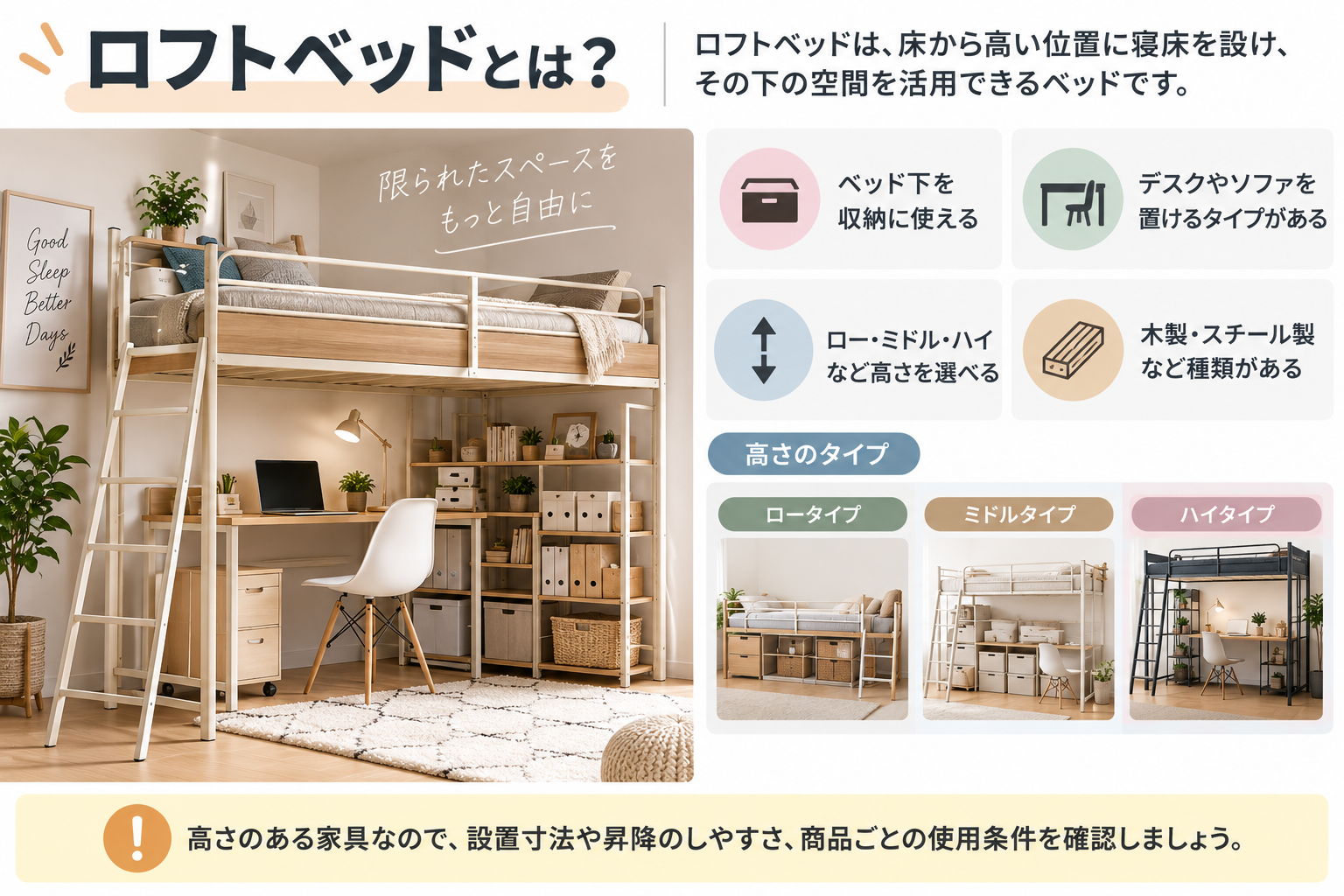 ロフトベッドの魅力と高さ比較