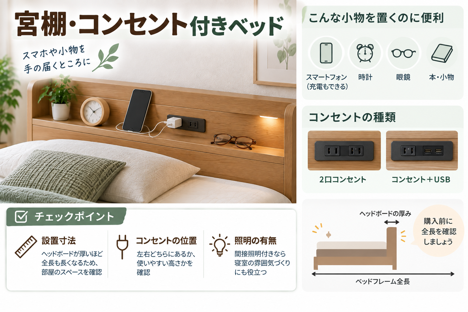 宮棚コンセント付きベッドの便利な暮らし