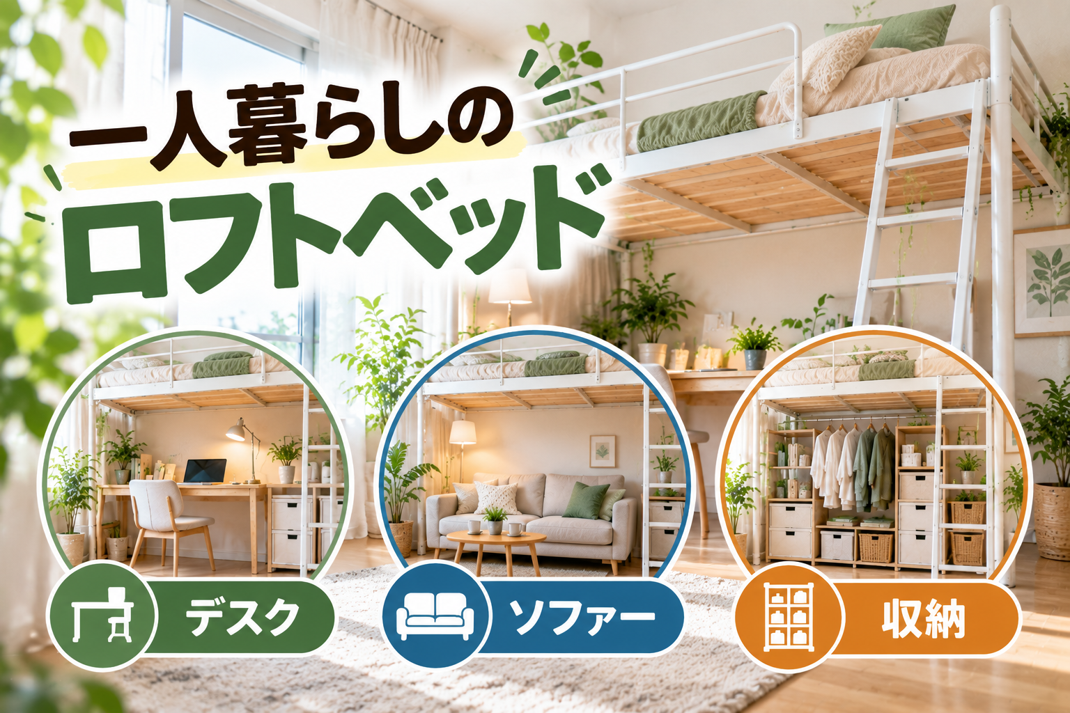 一人暮らしのロフトベッドとベッド下のレイアウト例