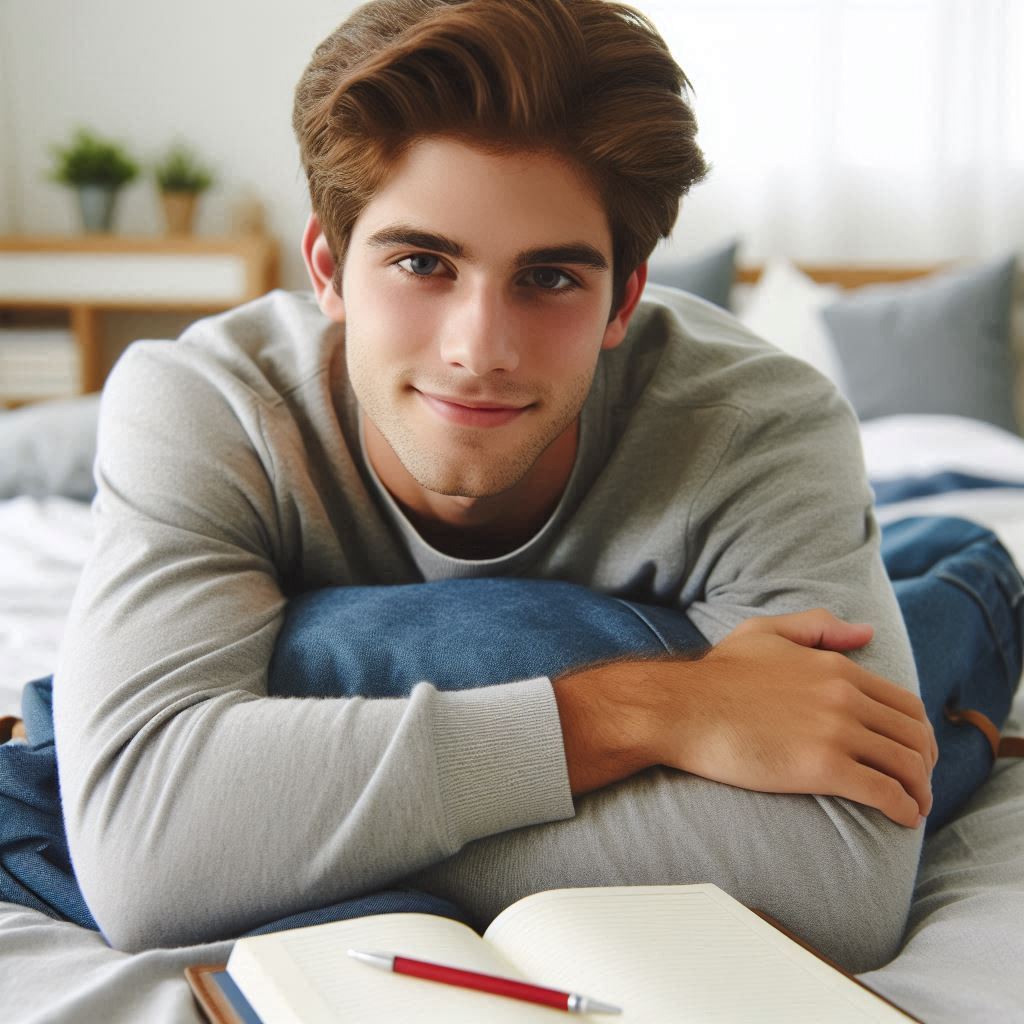 ベッドで男子大学生が寝転んでいる