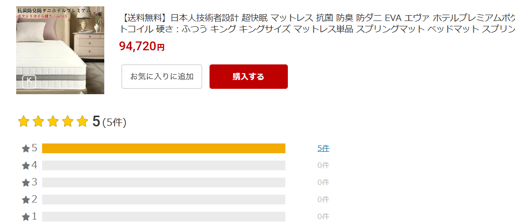 日本人技術者設計 超快眠 マットレスの評価