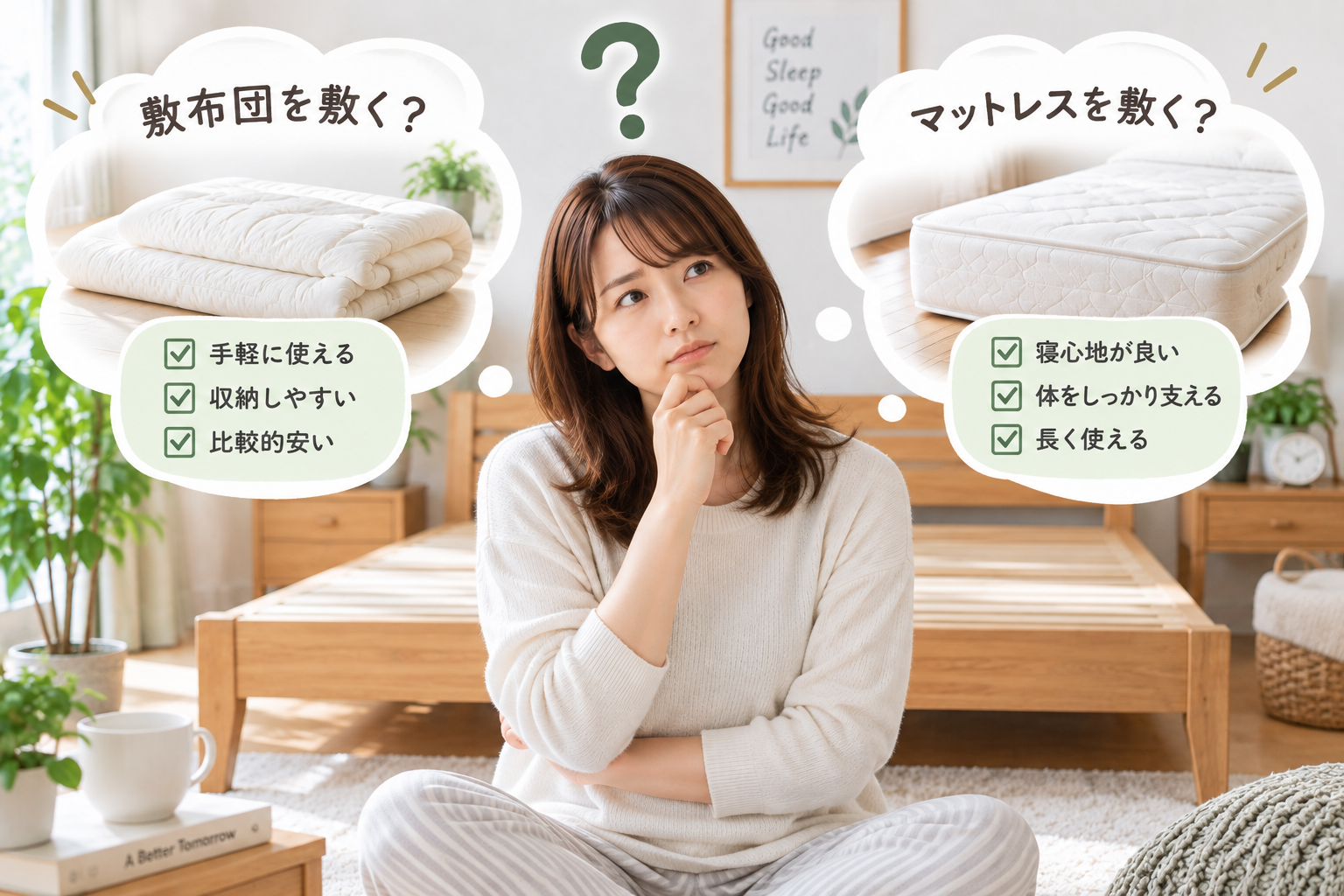 敷布団を敷くかマットレスを敷くか迷っている
