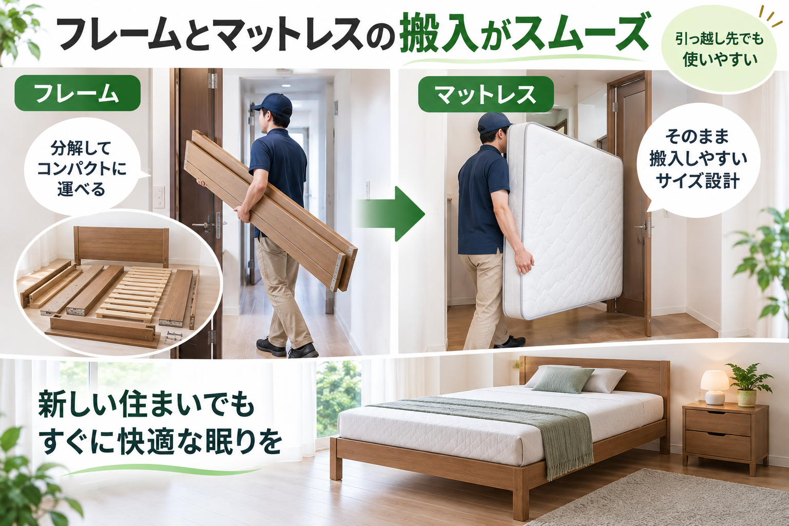 フレームとマットレスの搬入がスムーズ