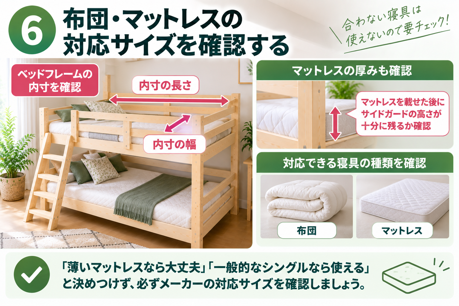 布団・マットレス対応サイズ確認ガイド