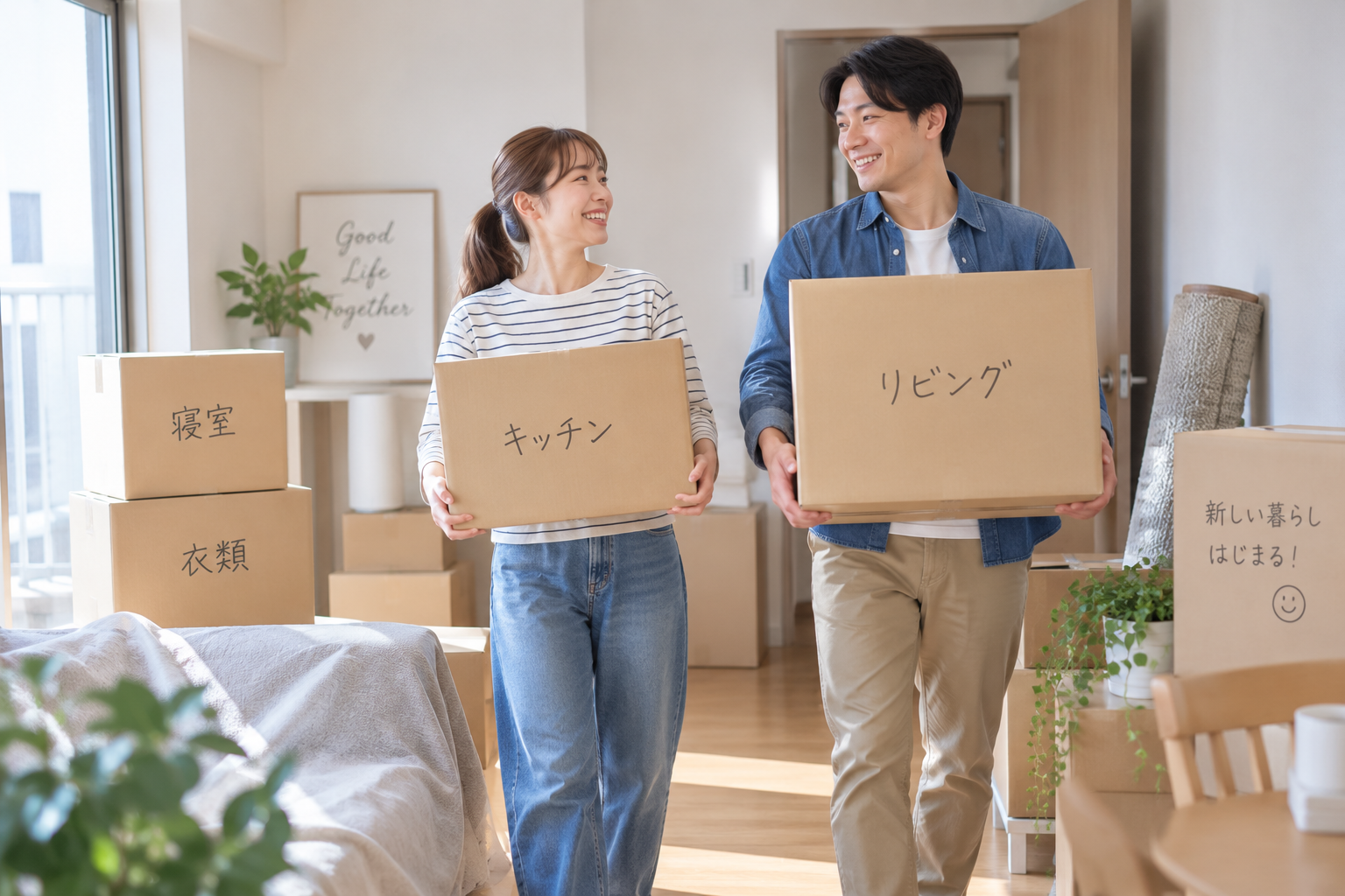 新婚夫婦が引っ越ししている