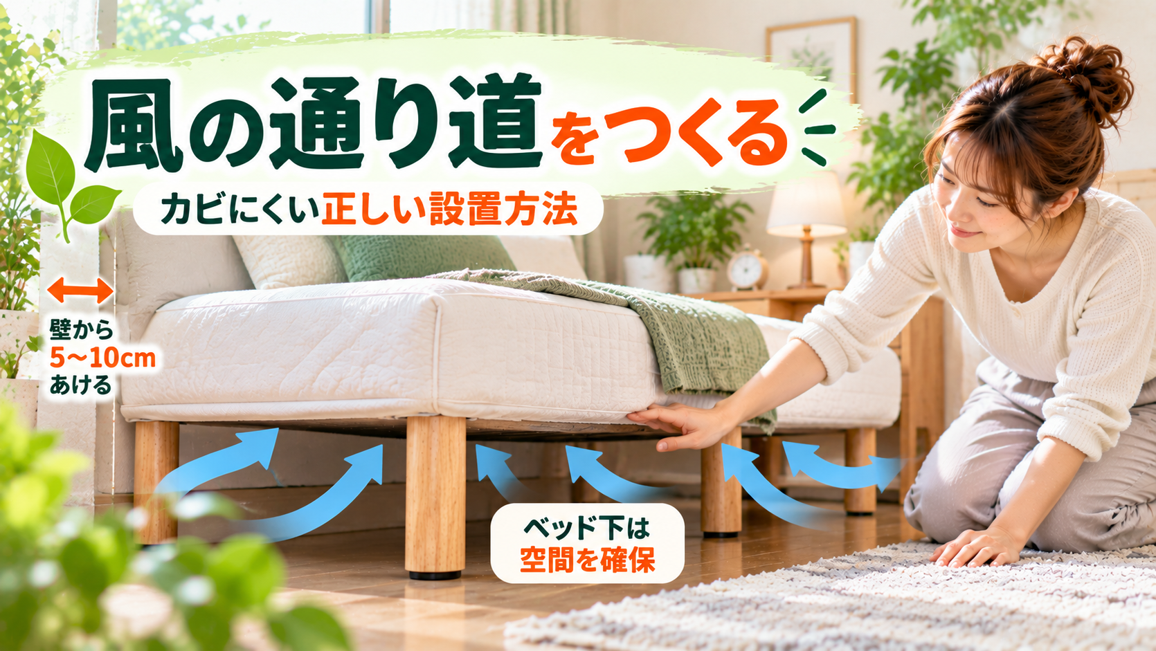 脚付きマットレスの底面と壁側に風を通すカビ対策