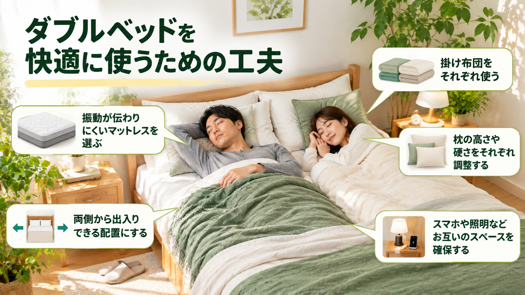 ダブルベッドを2人で快適に使うための工夫