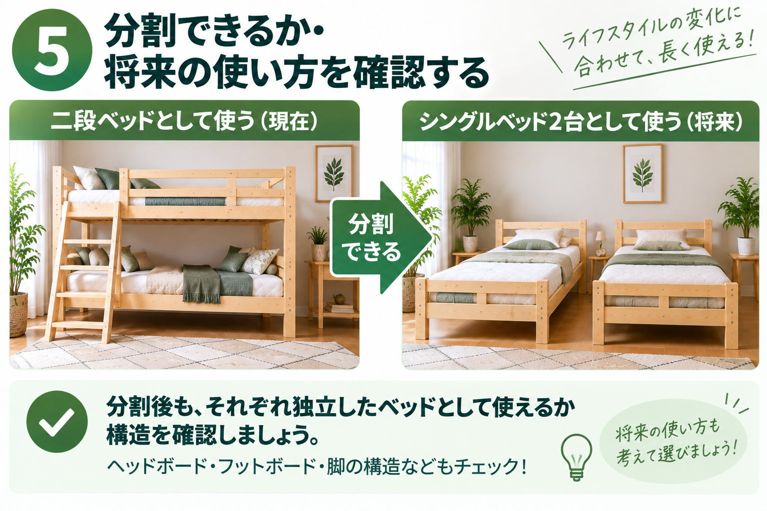 二段ベッドをシングル2台へ分割