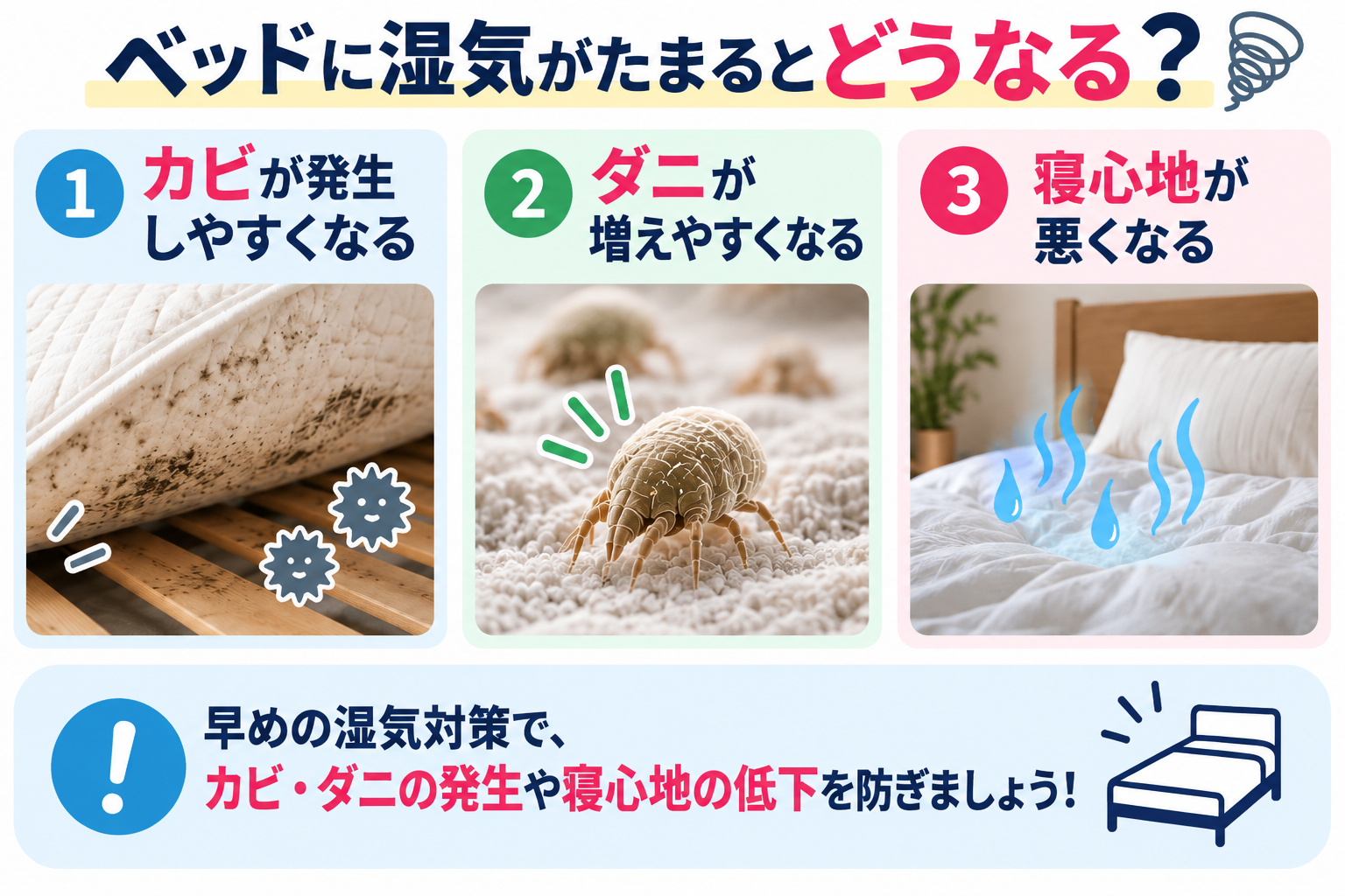 ベッドに湿気がたまるとどうなる?