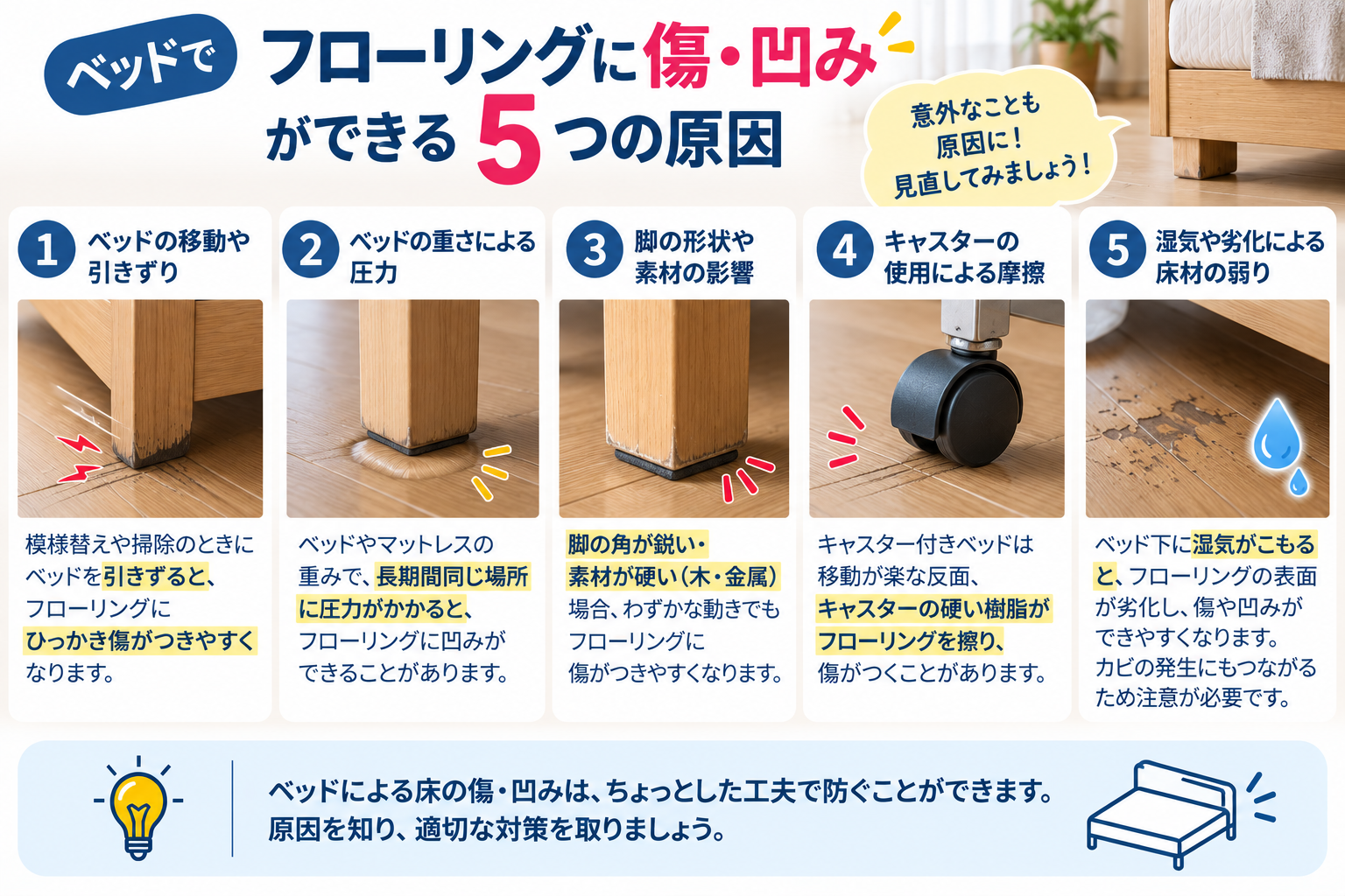 ベッドによる床傷・凹み5つの原因