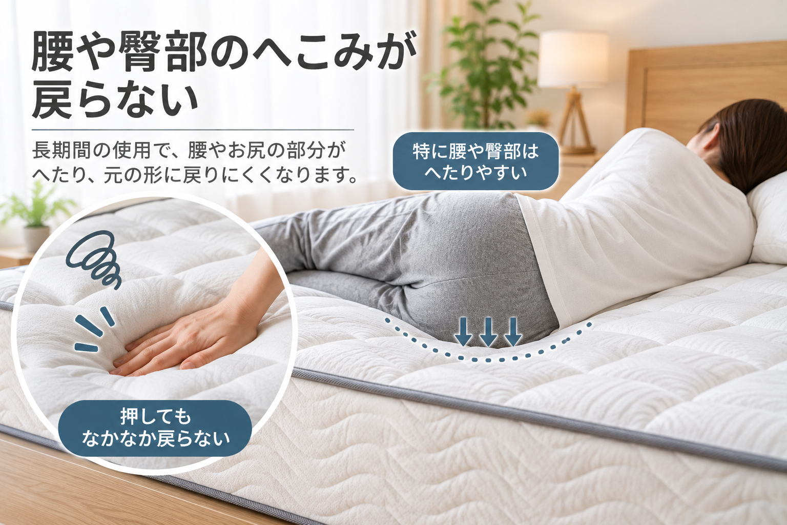 マットレスで腰や臀部のへこみが戻らない