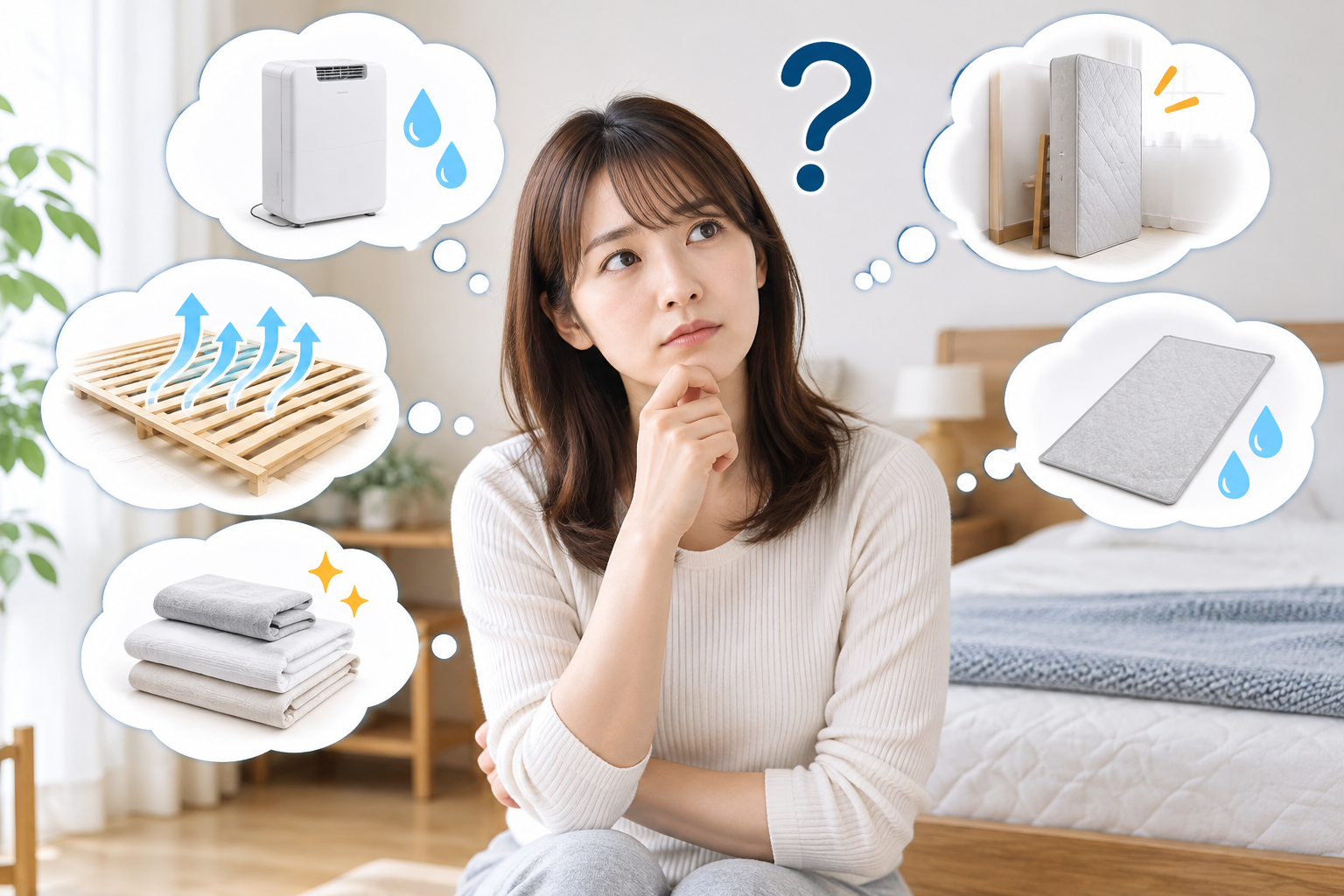 ベッドの湿気対策は何が必要か考えている女性