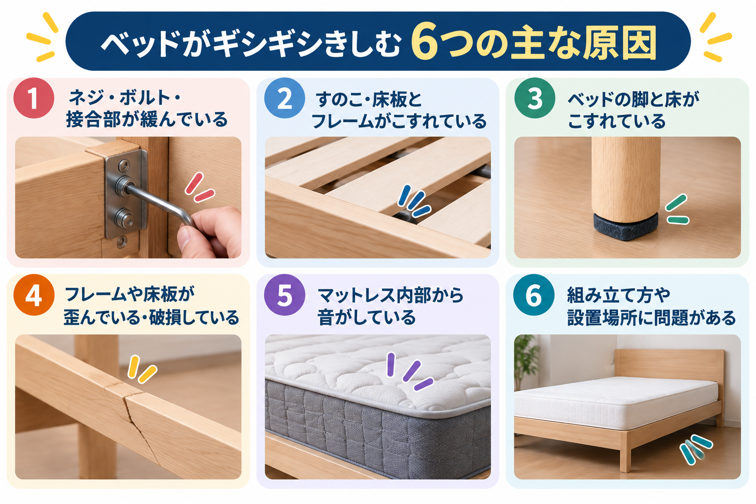 ベッドのきしみ6つの原因