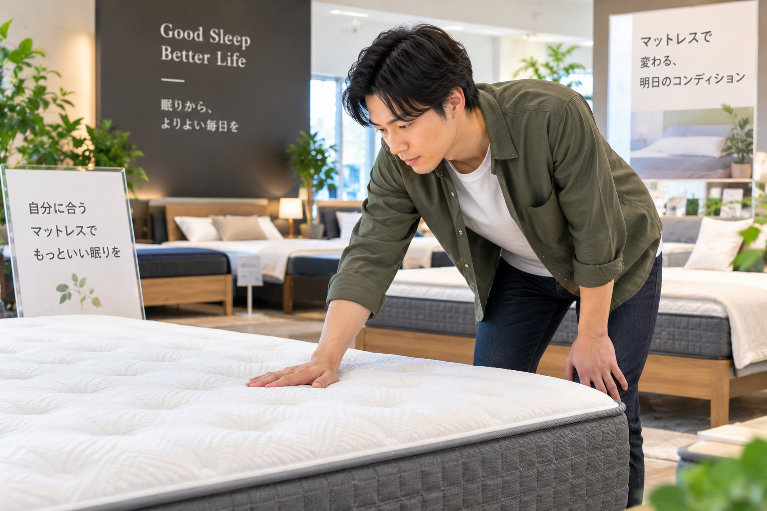 男性がマットレスを選んでいる