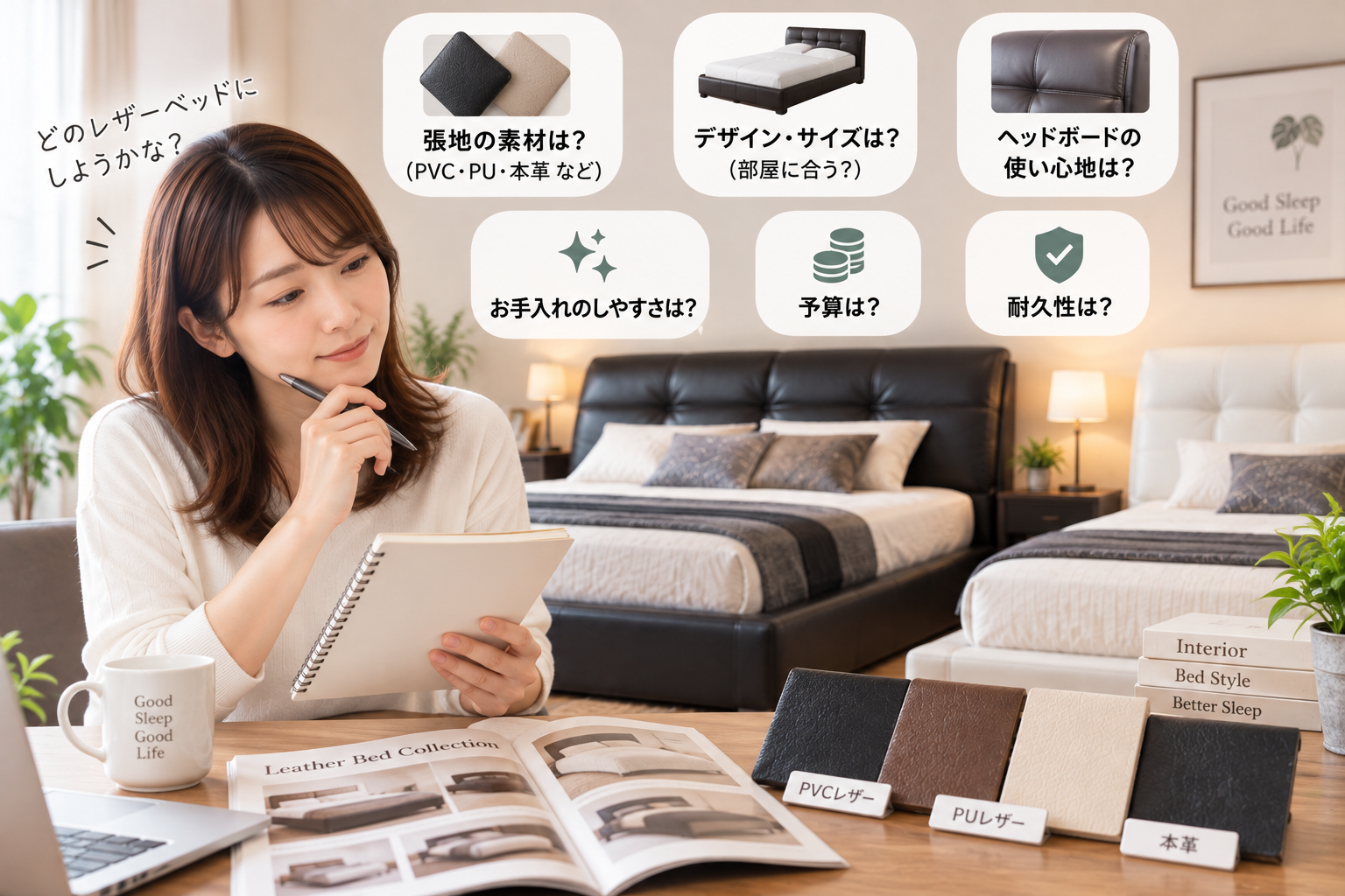 レザーベッドの選び方をチェックしている