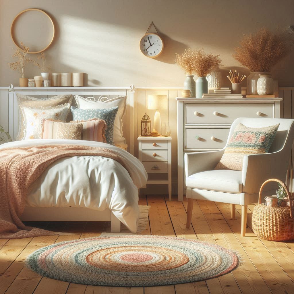 狭い部屋に白色で統一されたベッドと家具が置いてある